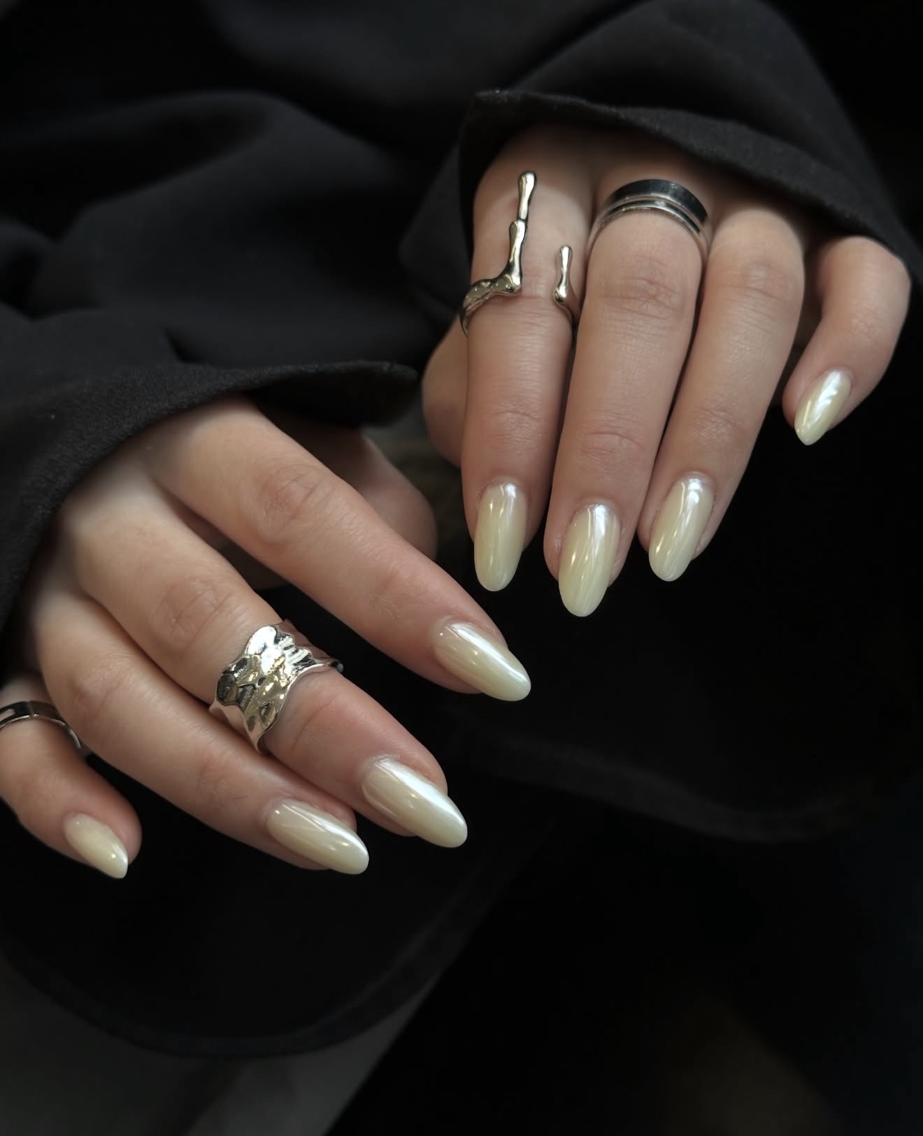 Butter Yellow Almond Chrome Nails