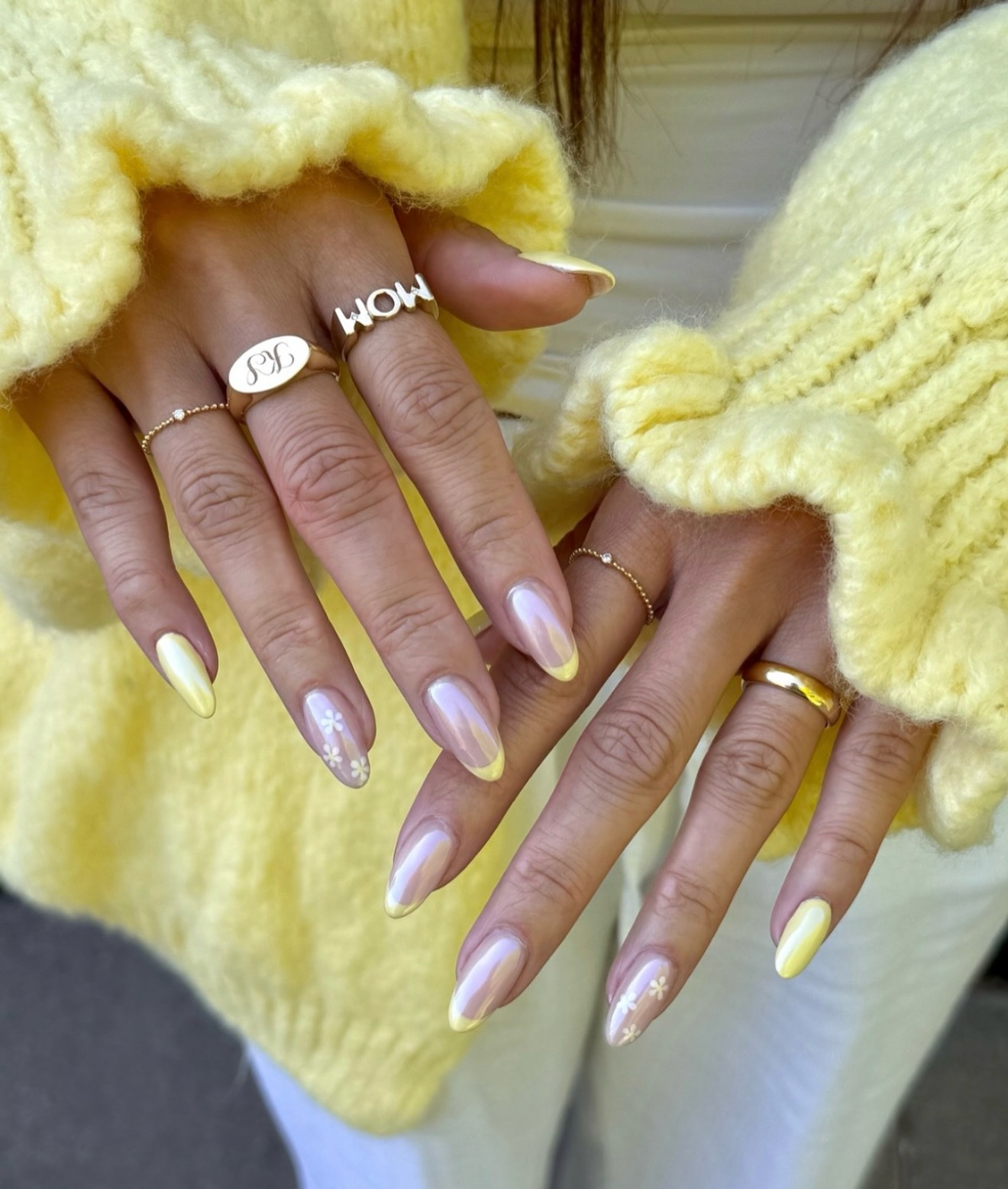 Butter Yellow Aura French Tip Almond Nails
