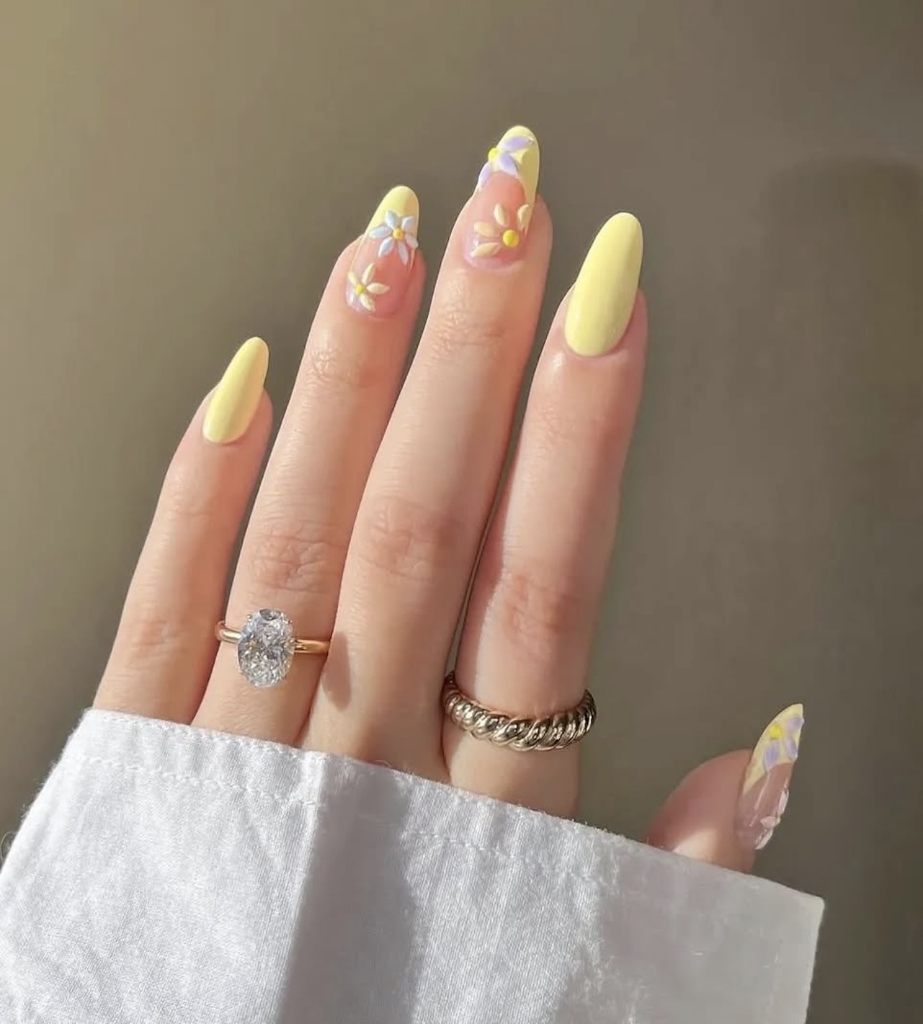 Butter Yellow Daisy French Tip Almond Nails