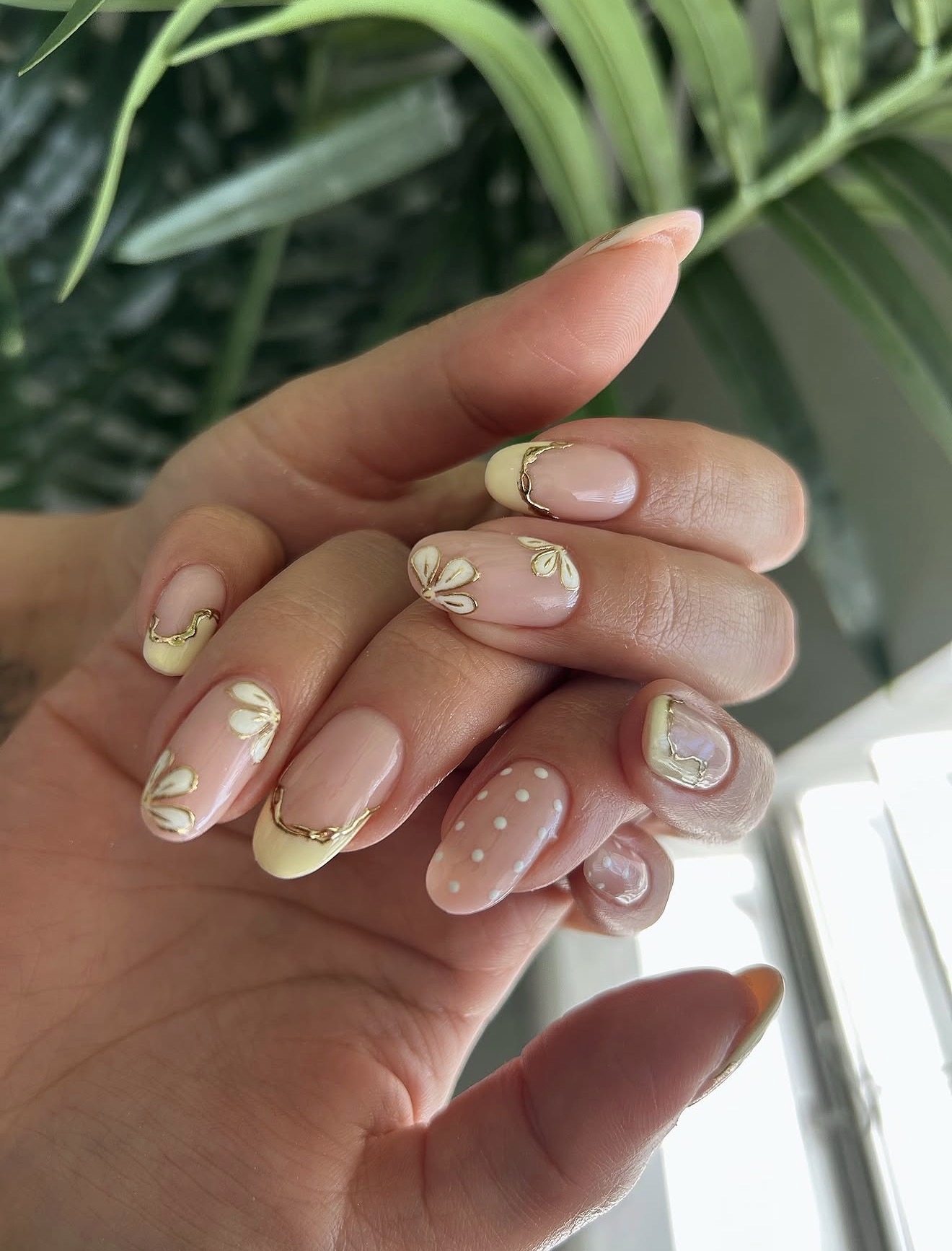 Butter Yellow French Tip Floral Accent Nails