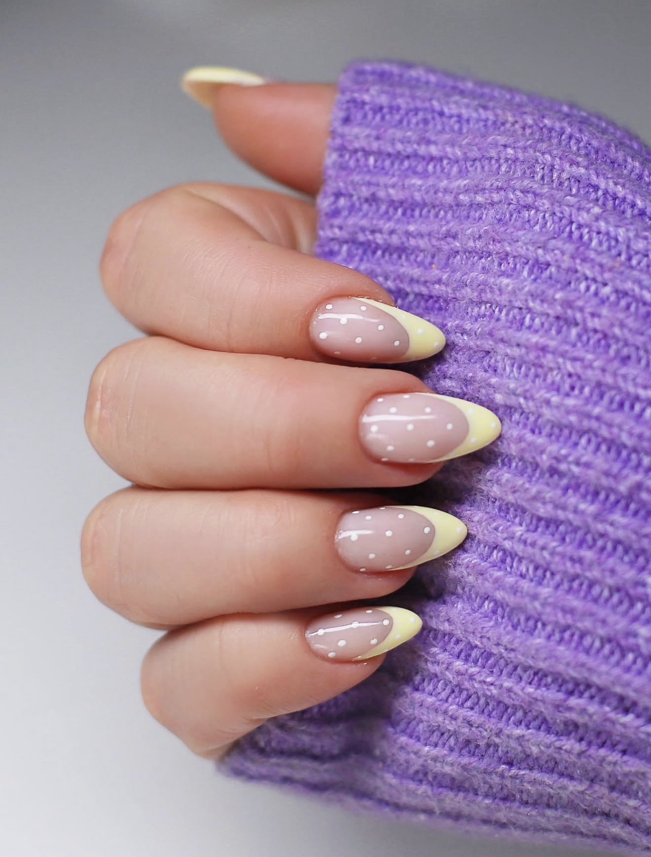 Butter Yellow French Tip Polka Dot Nails