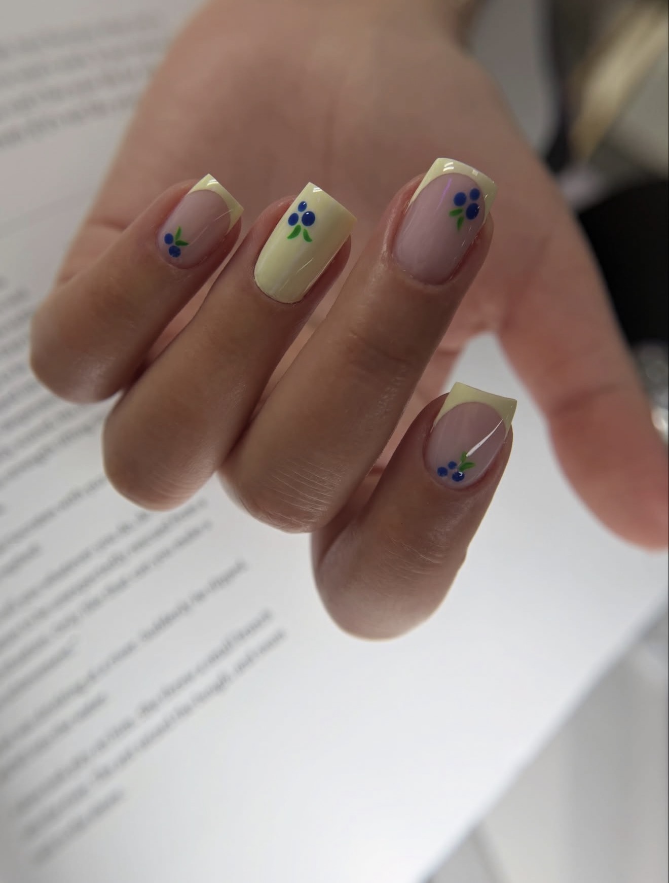 Butter Yellow French Tips With Blueberries