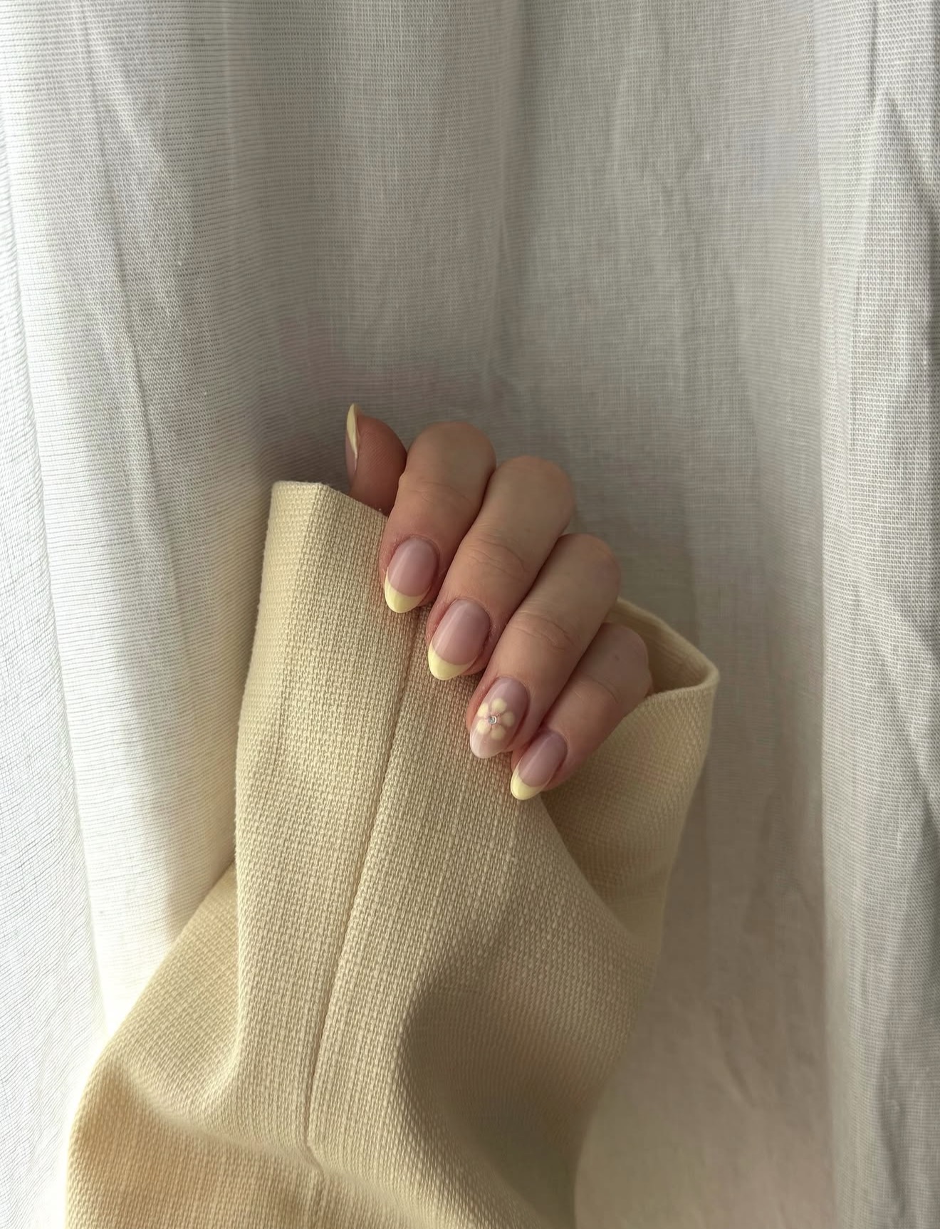 Butter Yellow French Tips with Floral Accent