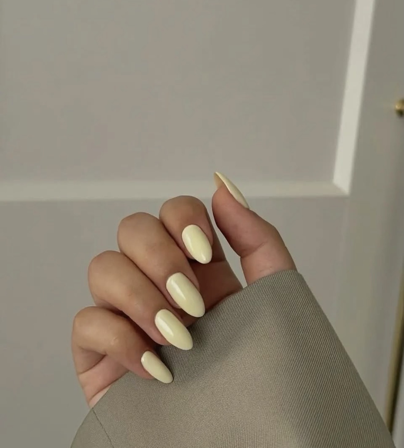 Butter Yellow Glossy Almond Nails