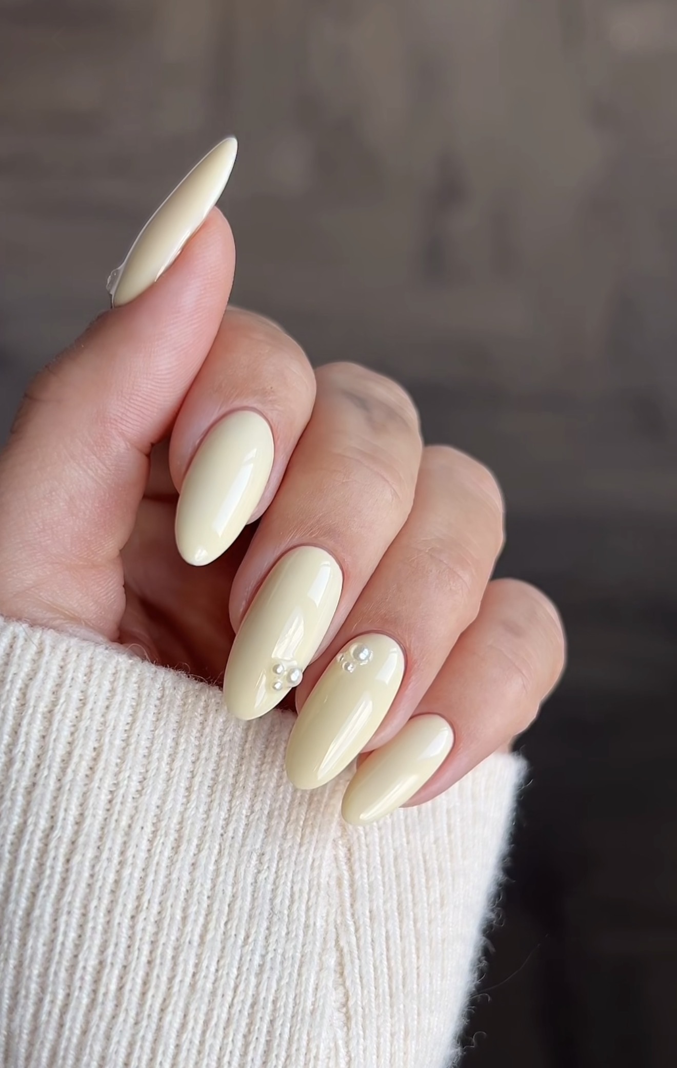 Butter Yellow Pearly Almond Nails