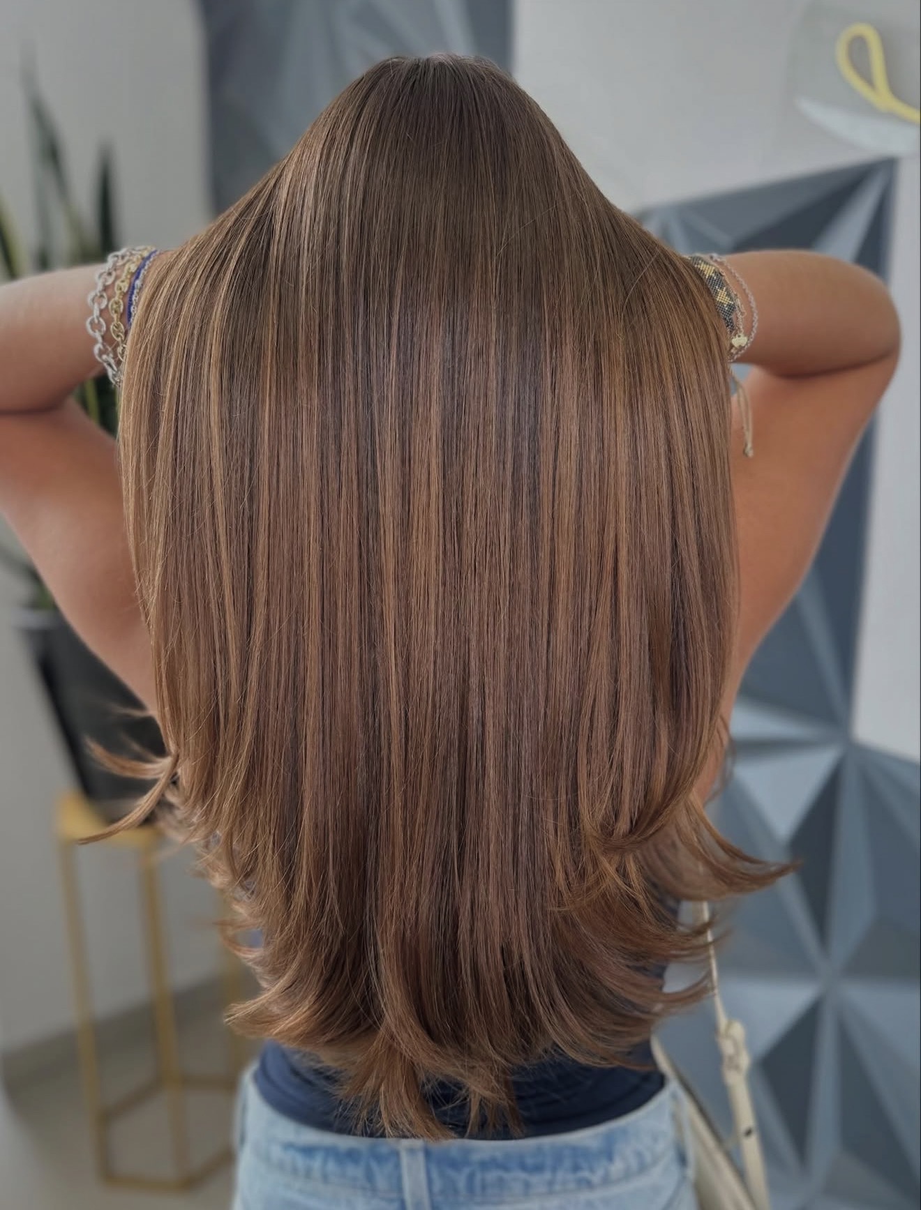 Caramel Balayage On Layered Brunette Lob