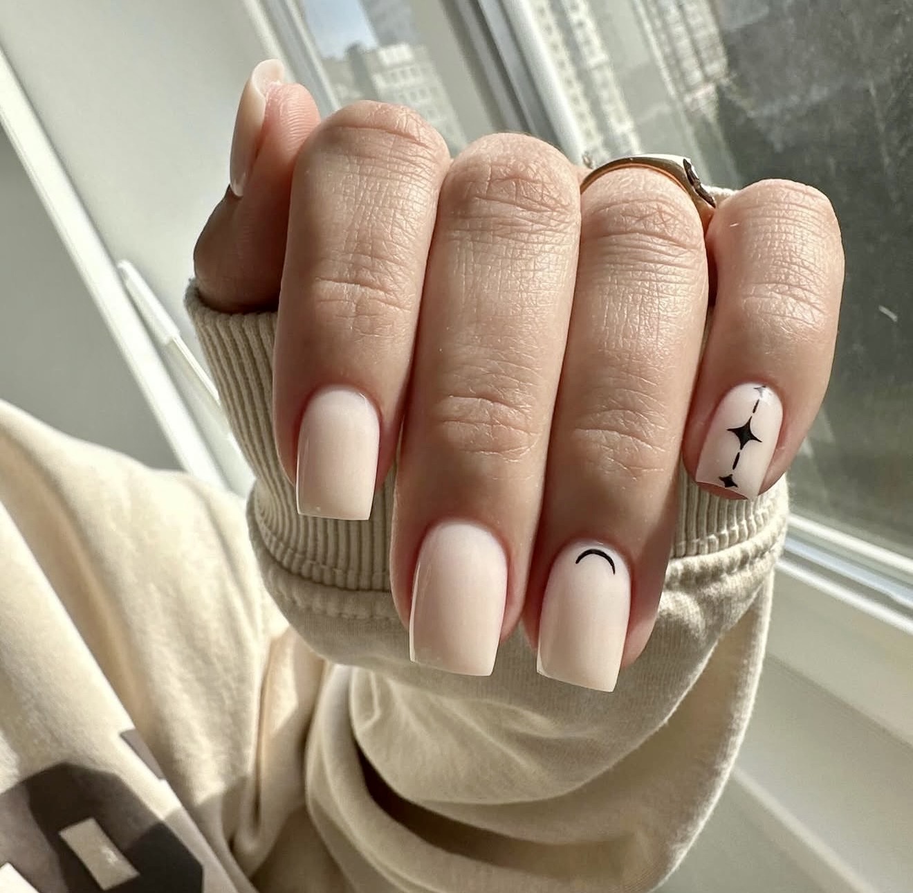 Celestial Chic Milky Nude Square Nails