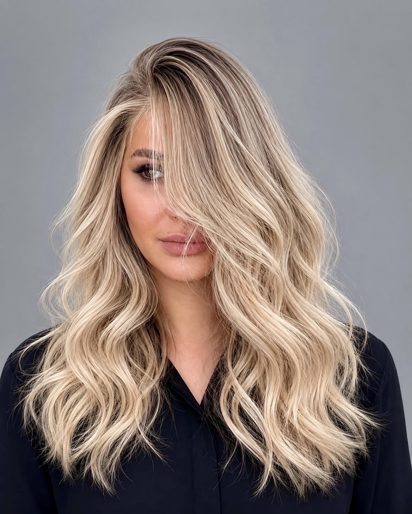 Champagne Blonde Beach Waves With Face Framing