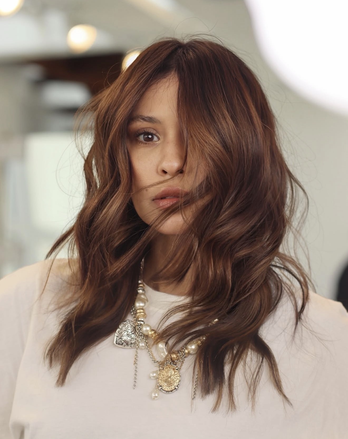 Chestnut Balayage With Loose Beach Waves