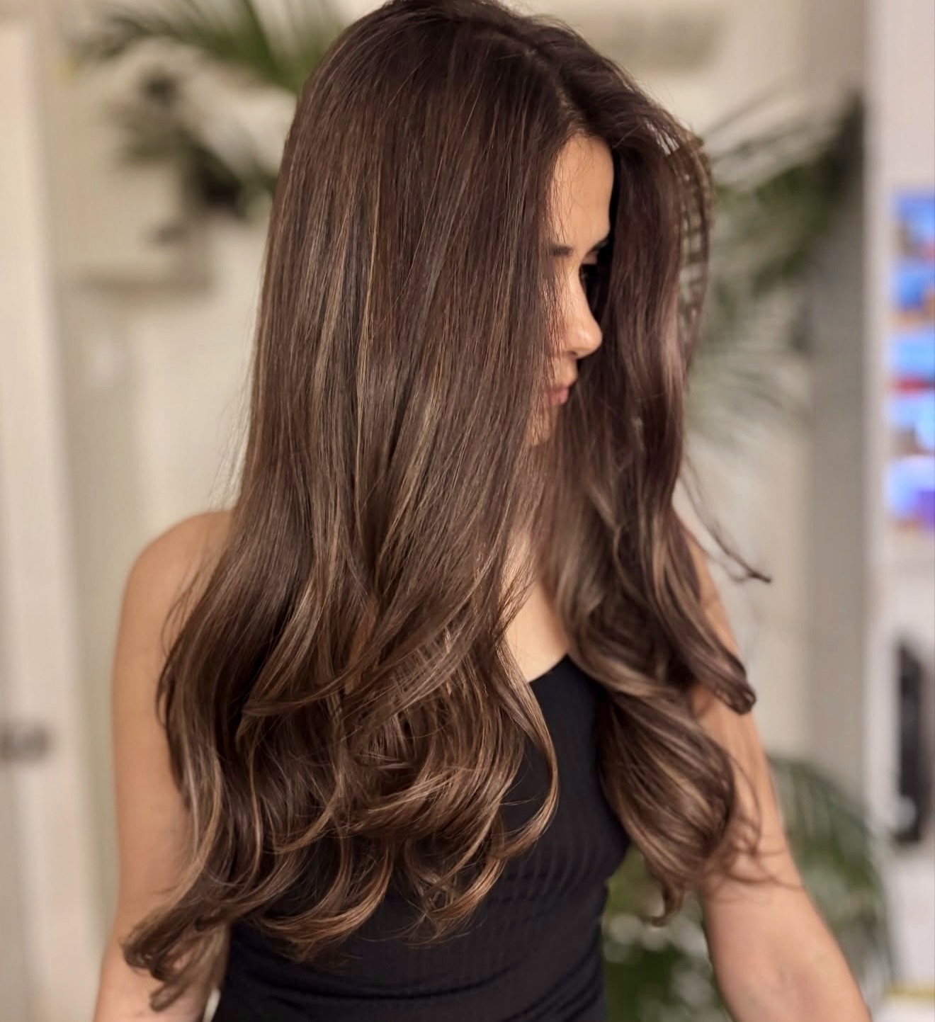 Chestnut Balayage With Soft Beach Waves