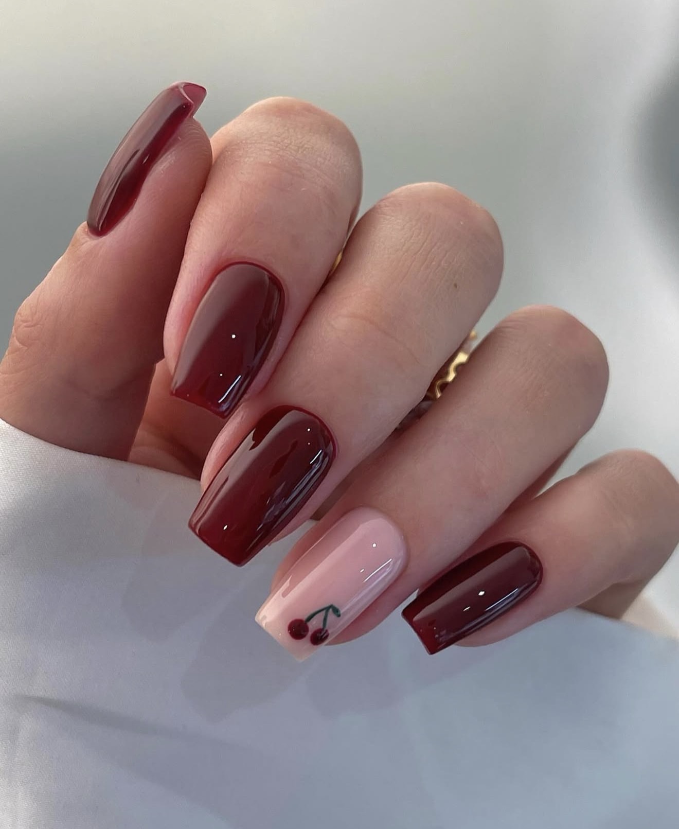 Chic Cherry Red Glossy Coffin Nails