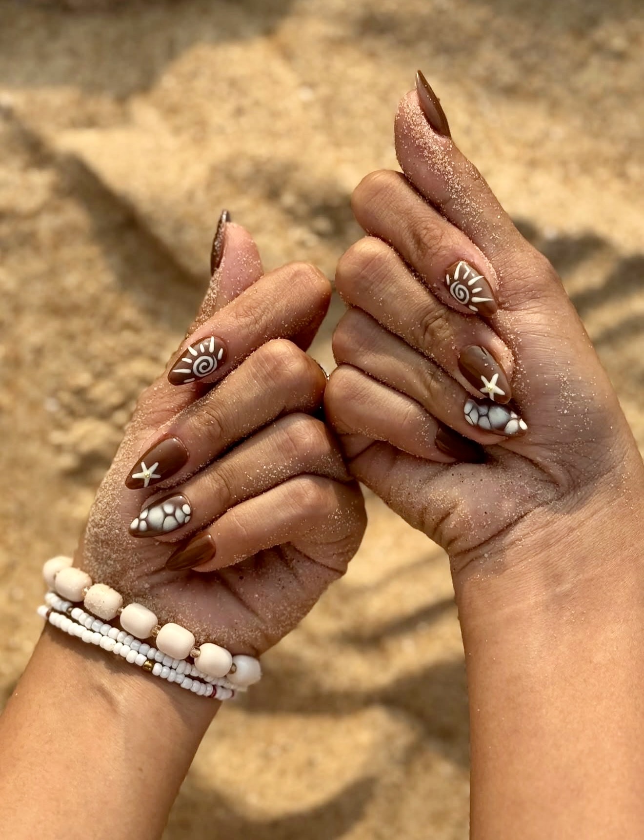Chocolate Beach Art Almond Nails