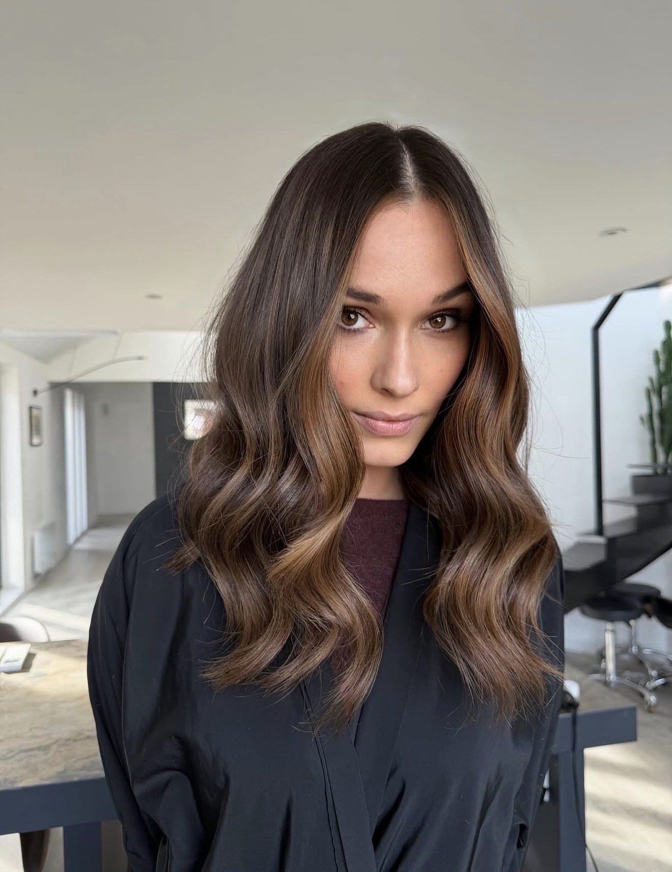 Chocolate Brown Balayage With Soft Waves