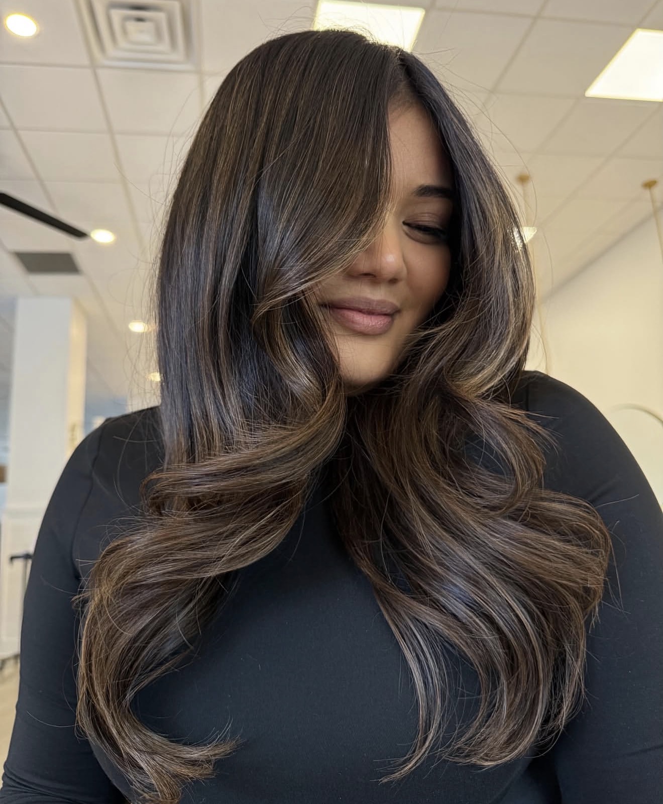 Chocolate Brown Hair With Caramel Balayage Waves