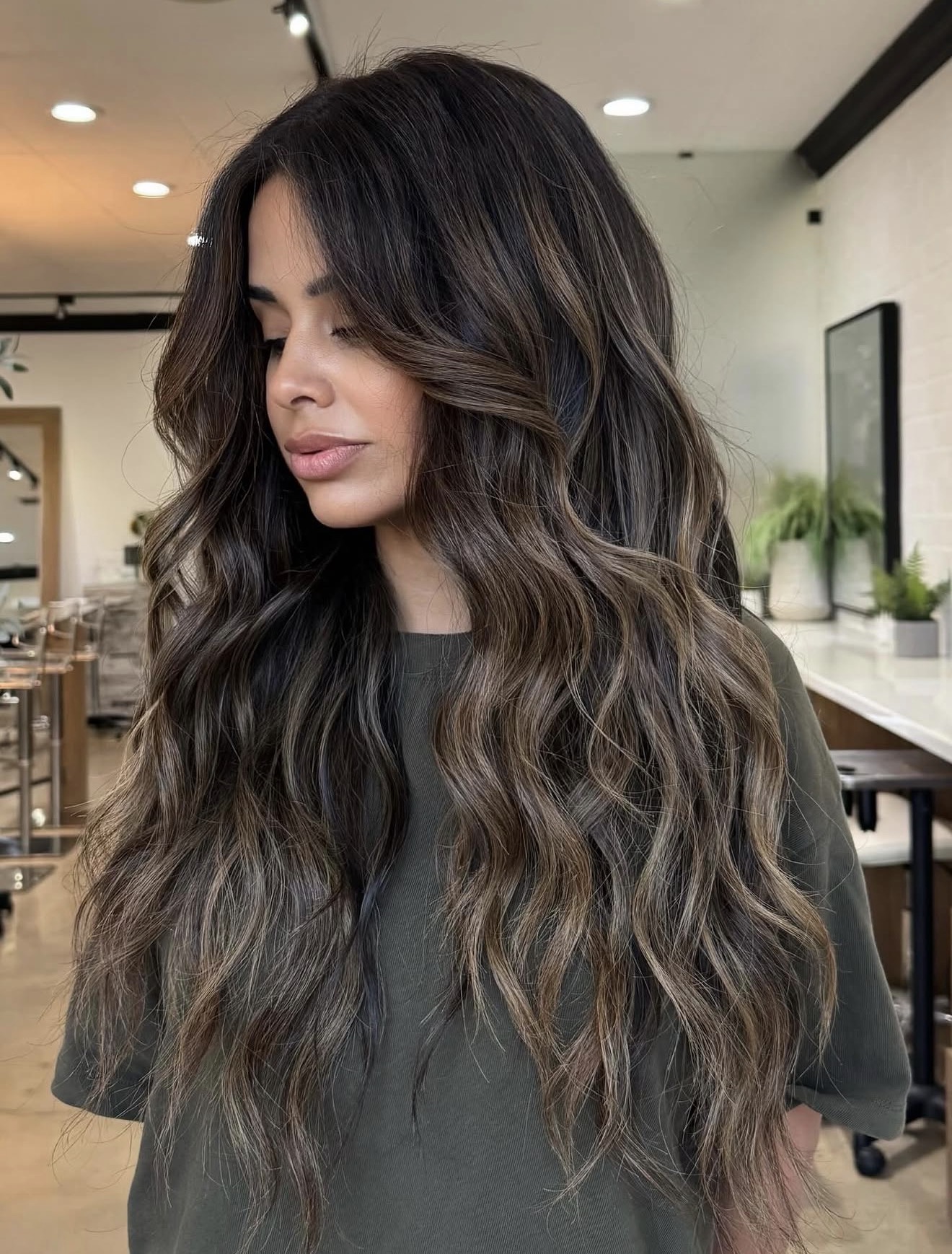 Chocolate Brunette Balayage With Loose Waves