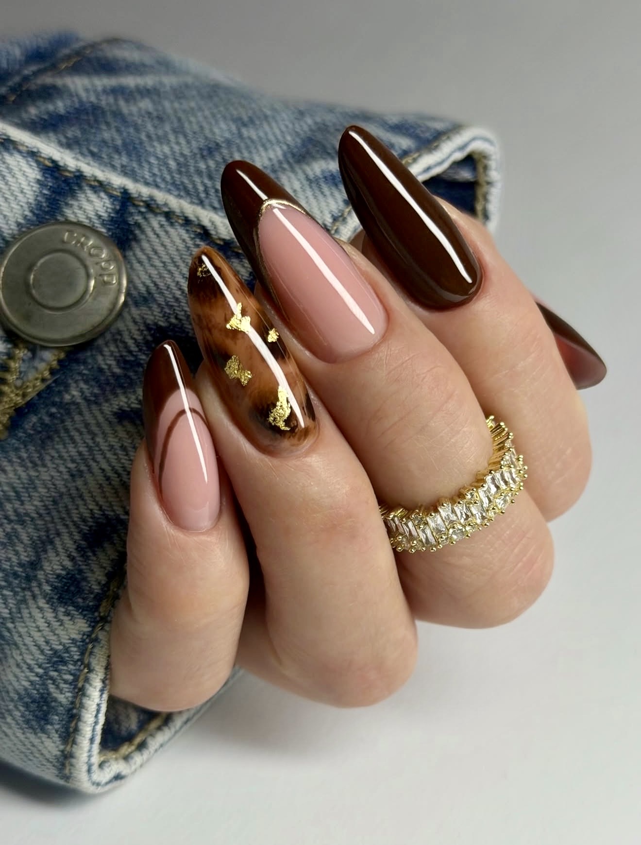 Chocolate Leopard French Almond Nails