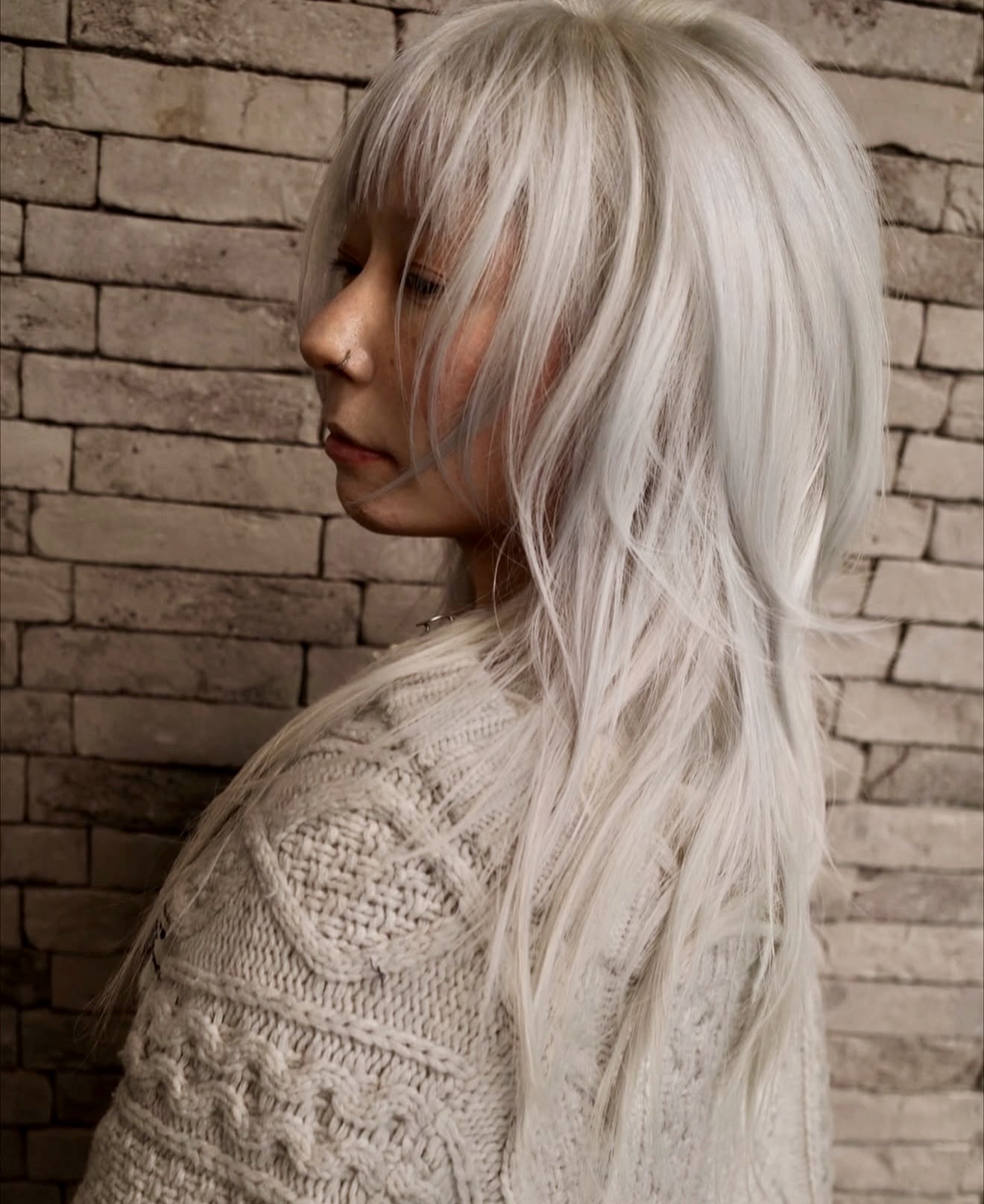 Choppy Ash Blonde Wolf Cut With Wispy Bangs