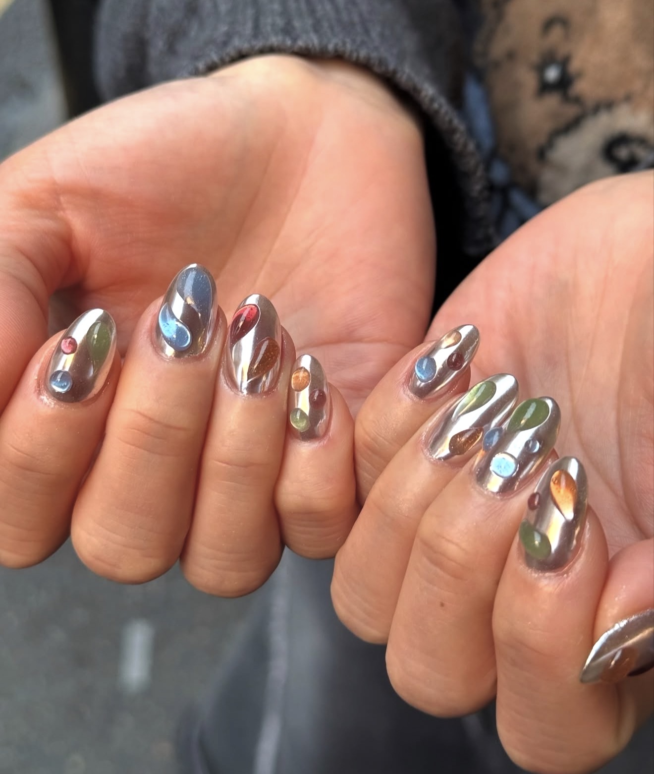 Chrome Abstract Drops Nail Art