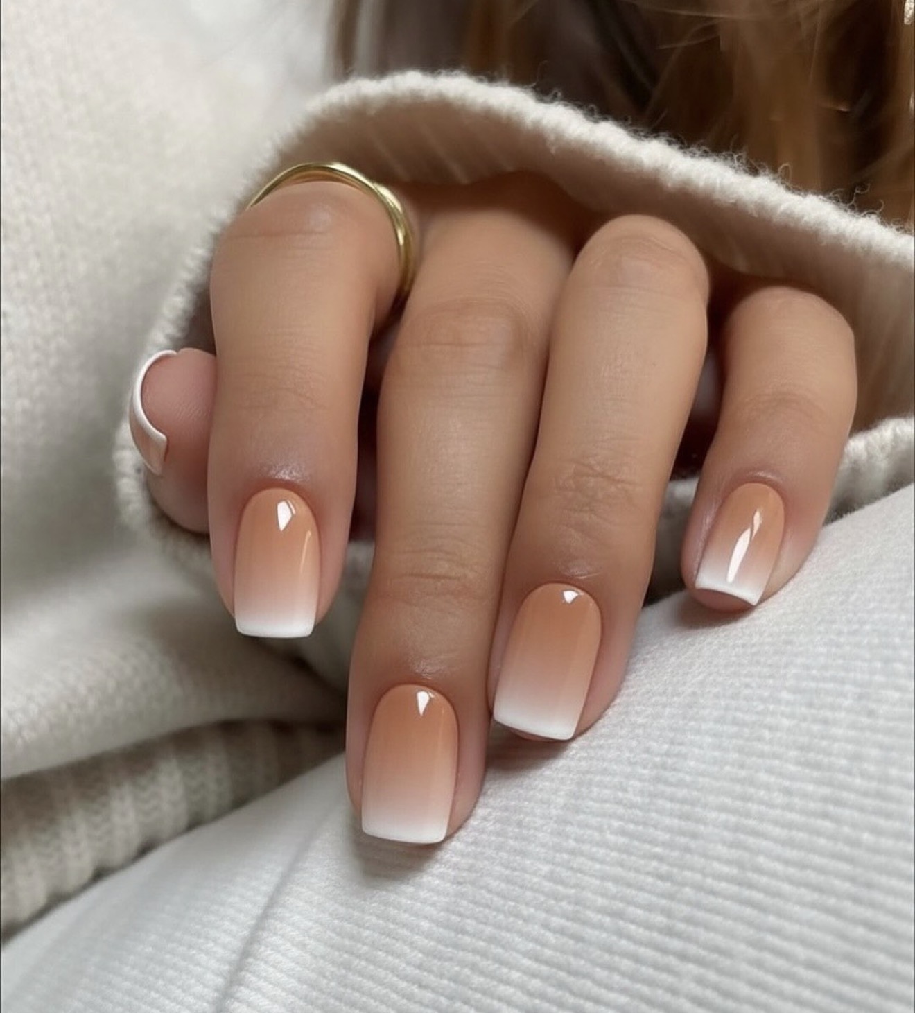 Classic Creamy Peach Ombre French Tip Nails