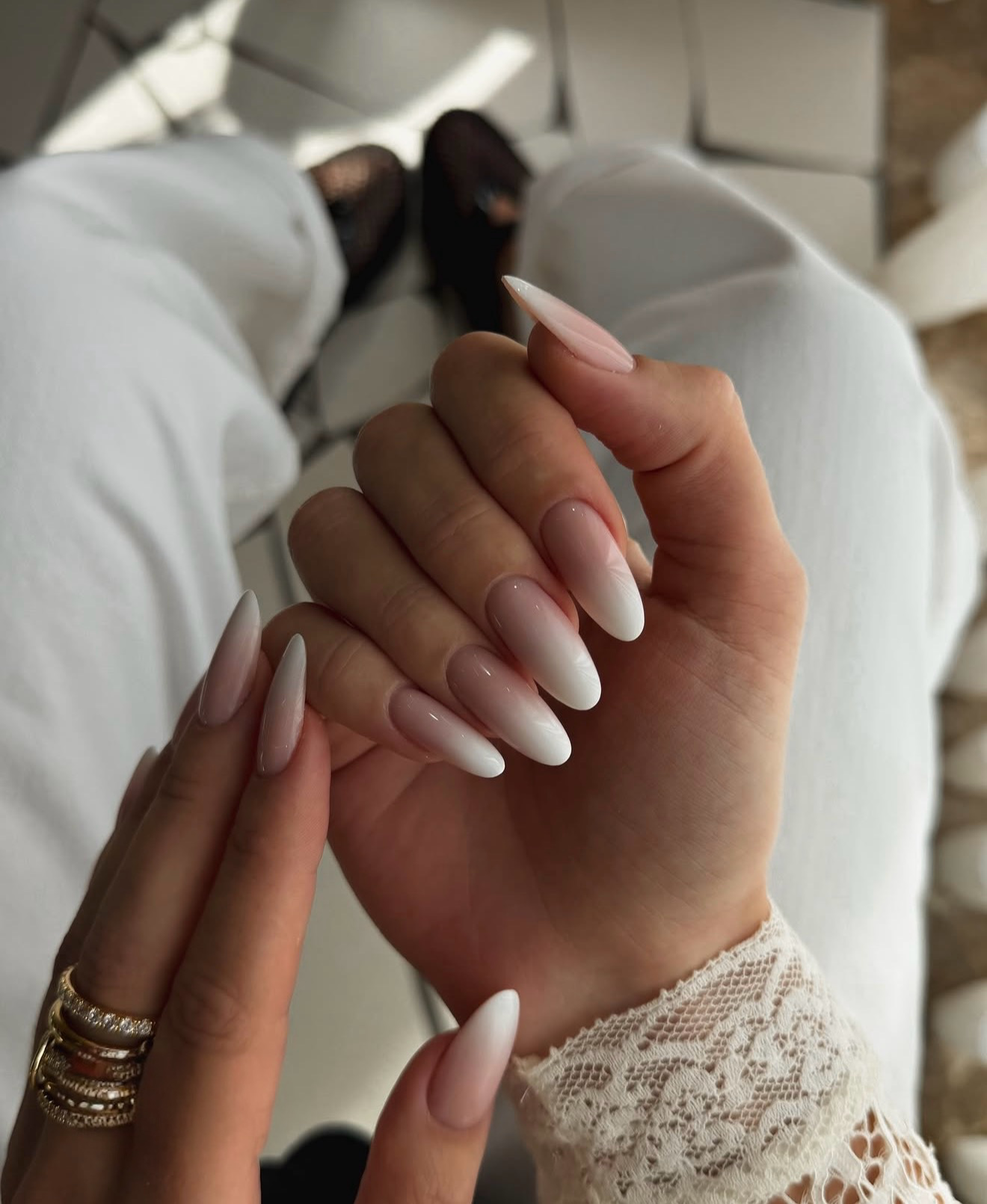 Classic Ombre Almond Nails With Glossy Finish