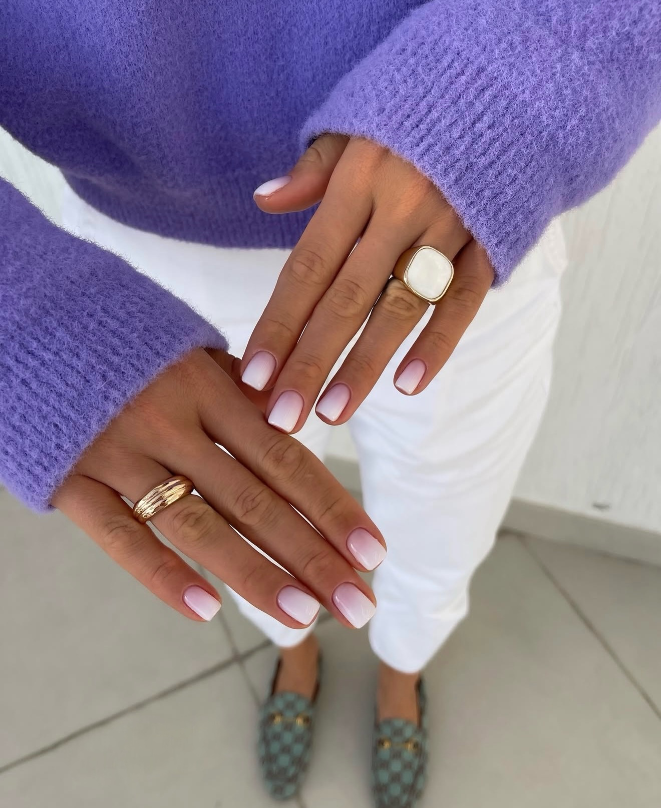 Classic White To Pink Ombre Short Squoval Nails