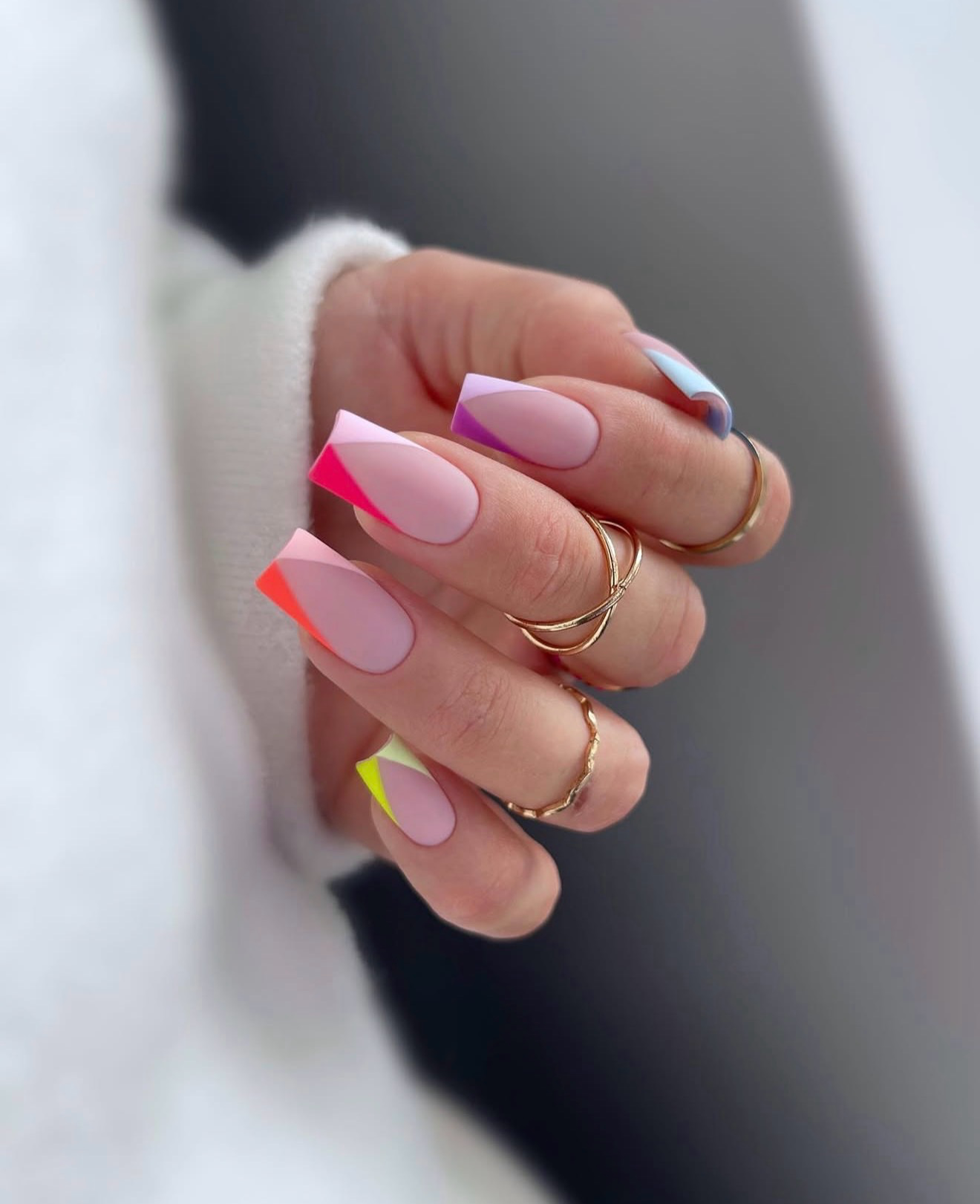 Color Block French Tip Matte Coffin Nails