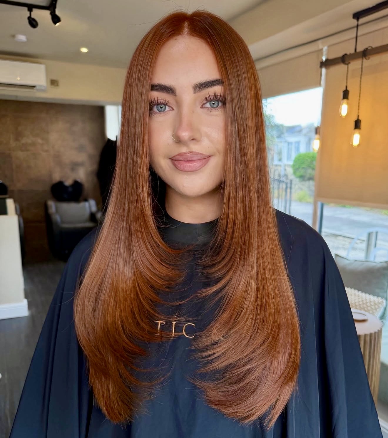 Copper Balayage With Feathered Layers Long Hair