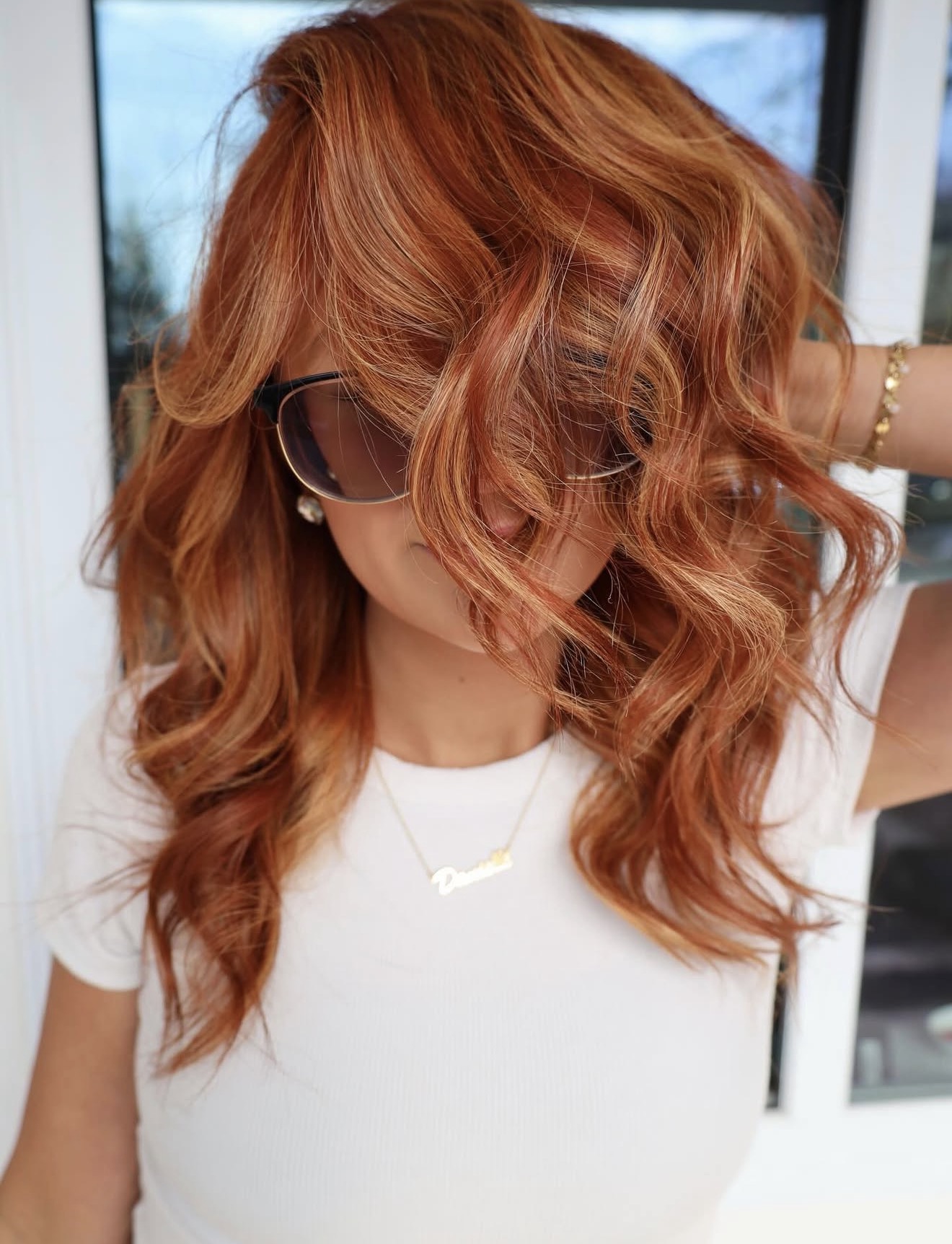 Copper Balayage With Warm Honey Blonde Highlights