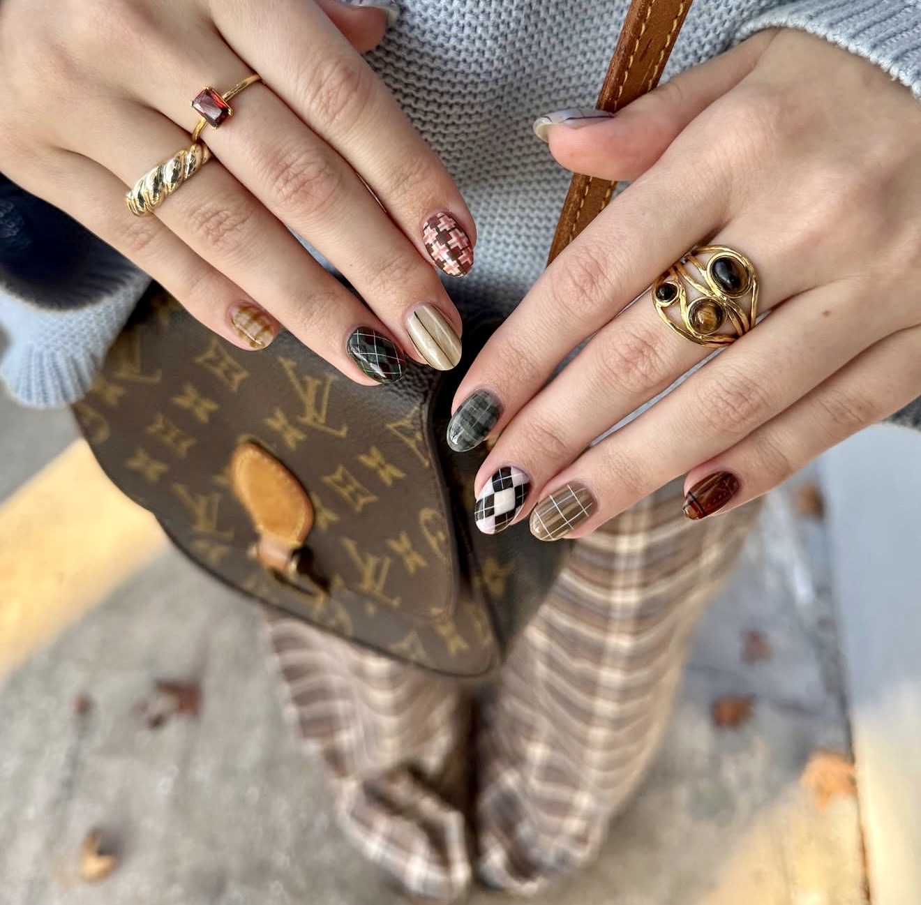 Cozy Plaid & Argyle Fall Mixed Media Nails