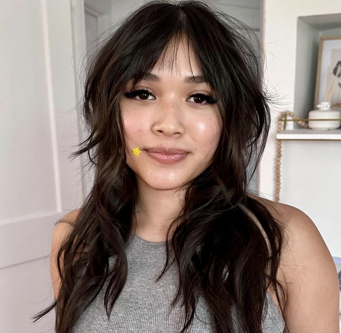 Dark Brown Wolf Cut With Wispy Bangs