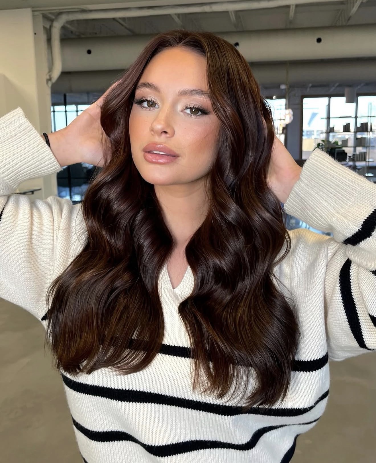 Dark Cherry Cola Waves with Face-Framing Layers