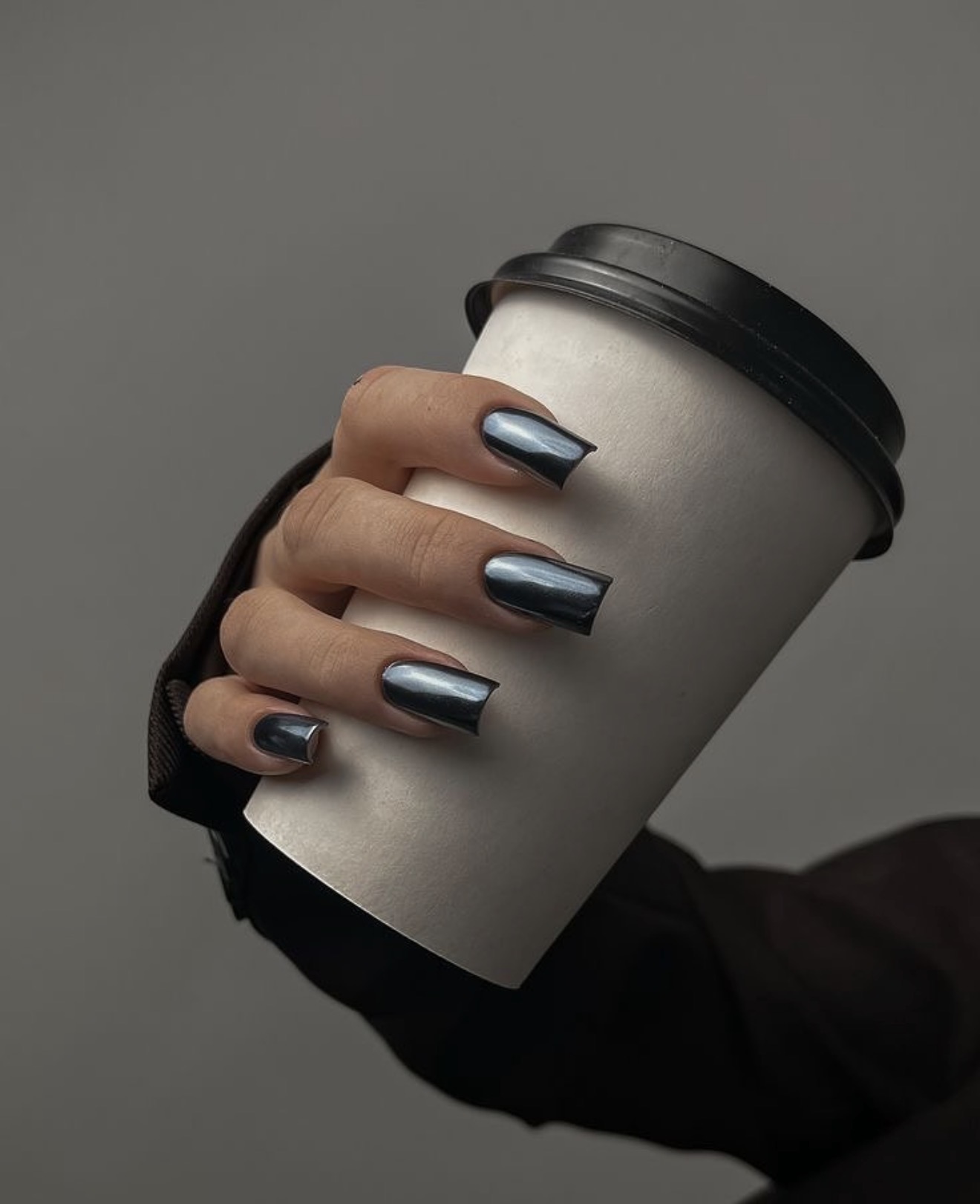 Dark Chrome Square Nail Inspo