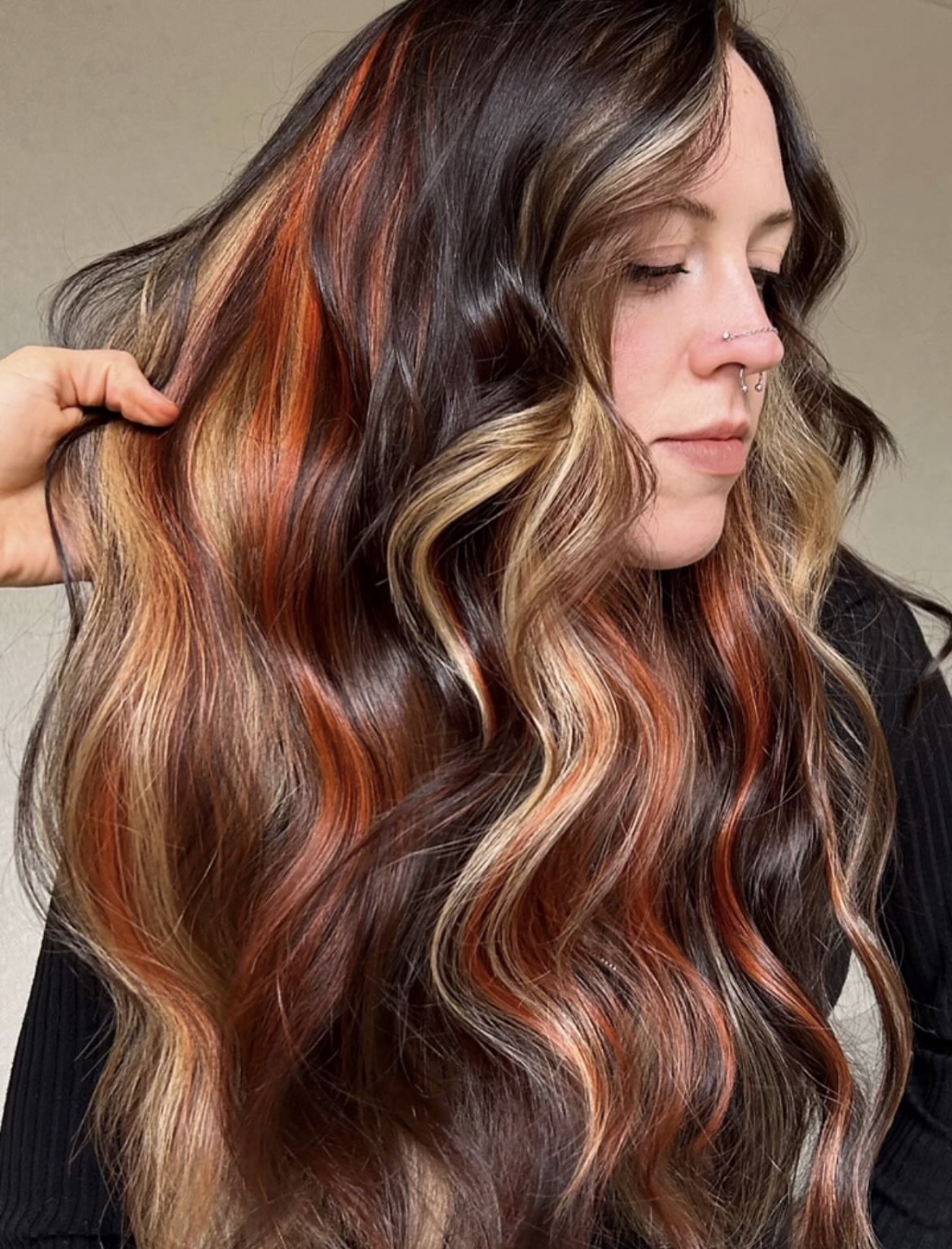 Dark Espresso With Fiery Auburn & Honey Blonde Highlights