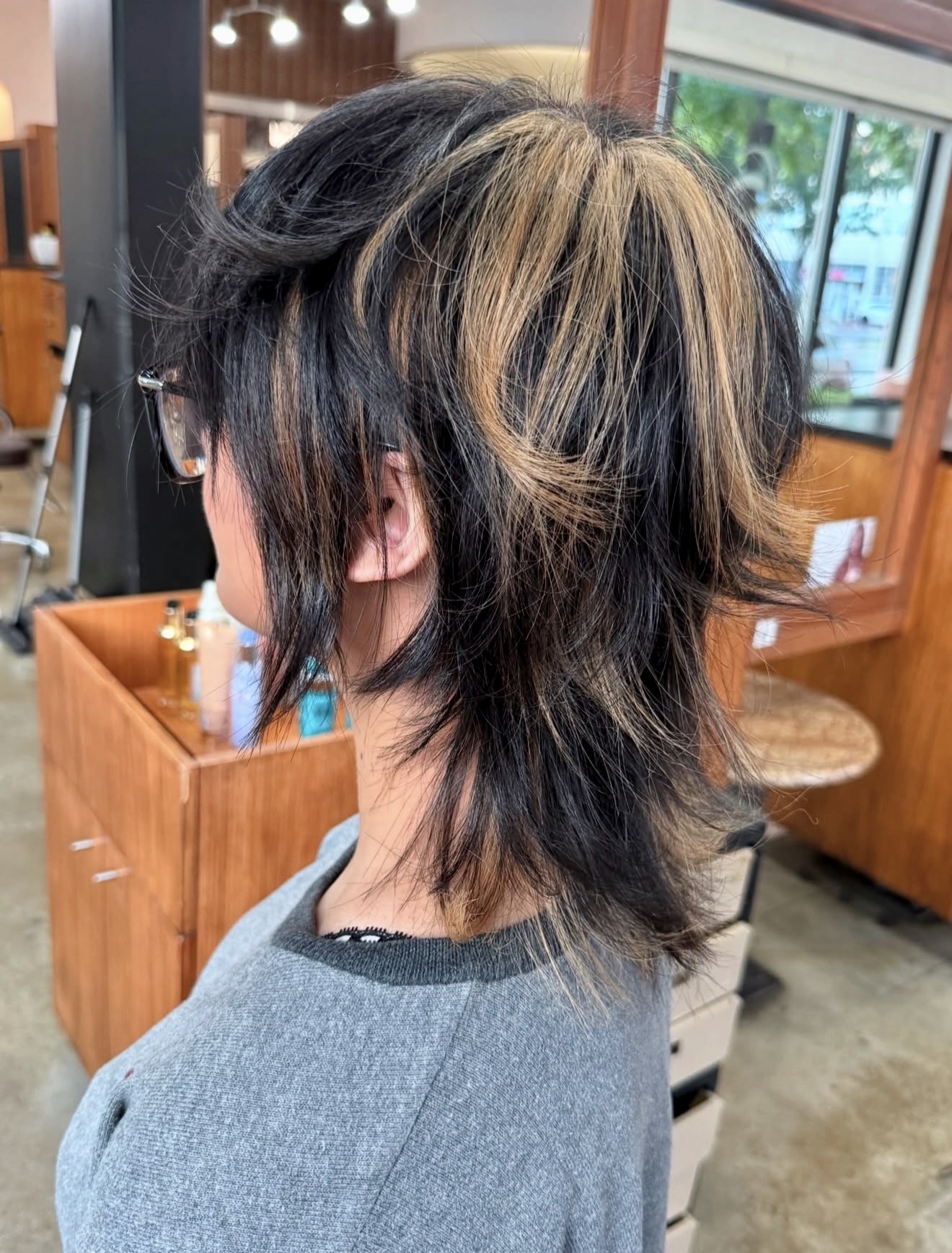 Dark Espresso Wolf Cut With Honey Blonde Highlights