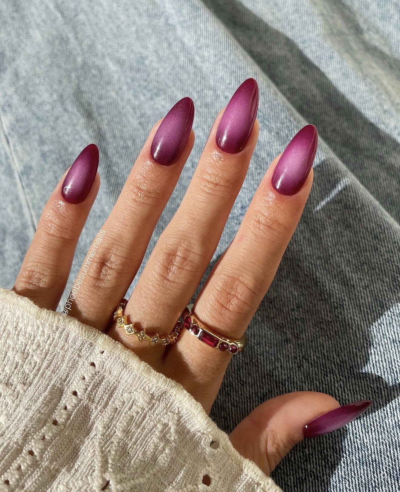 Deep Berry Aura Cat Eye Nails