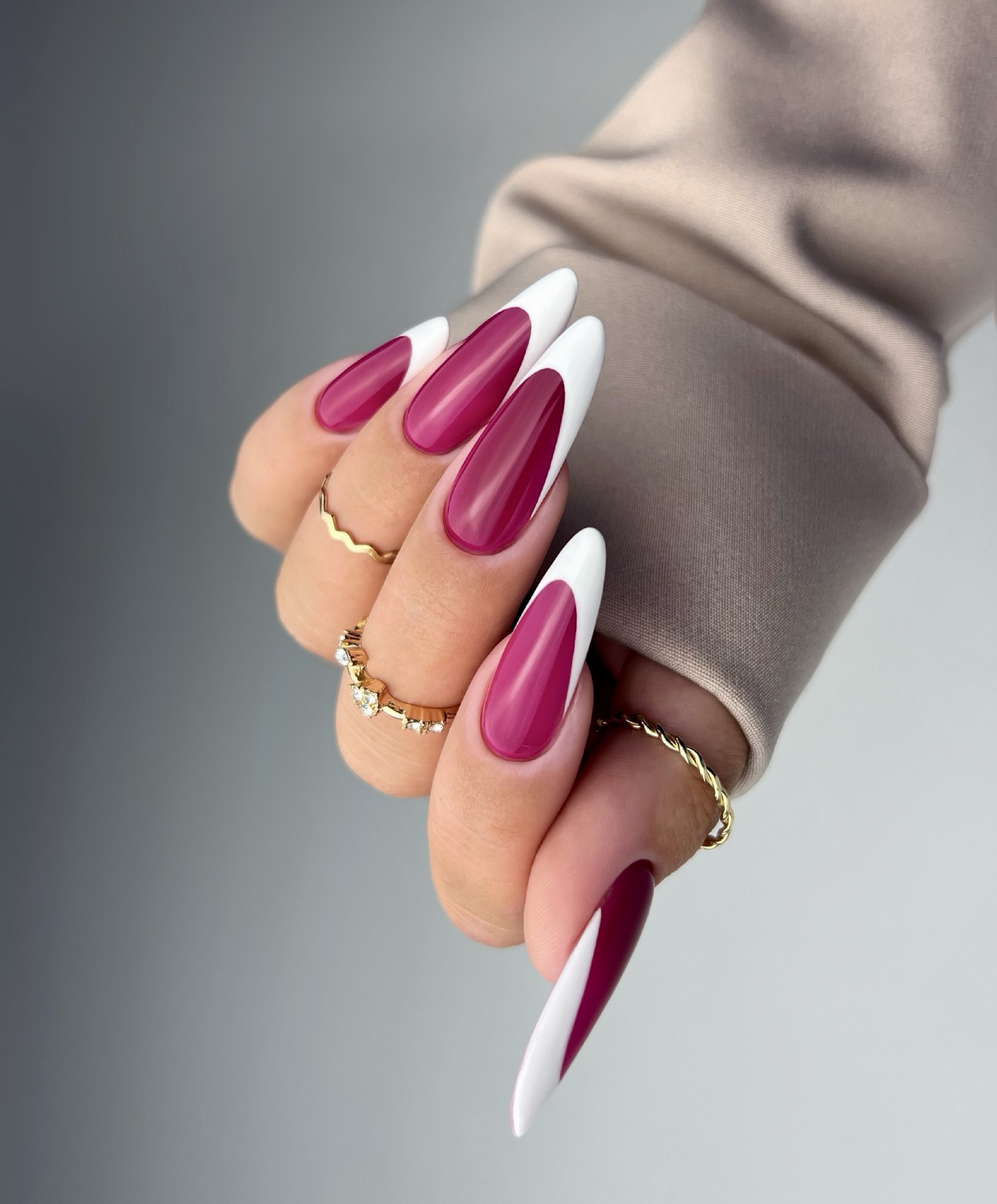 Deep Berry French Almond Nails