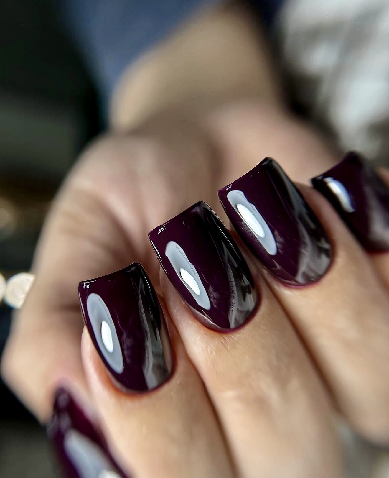 Deep Burgundy Glossy Square Nails