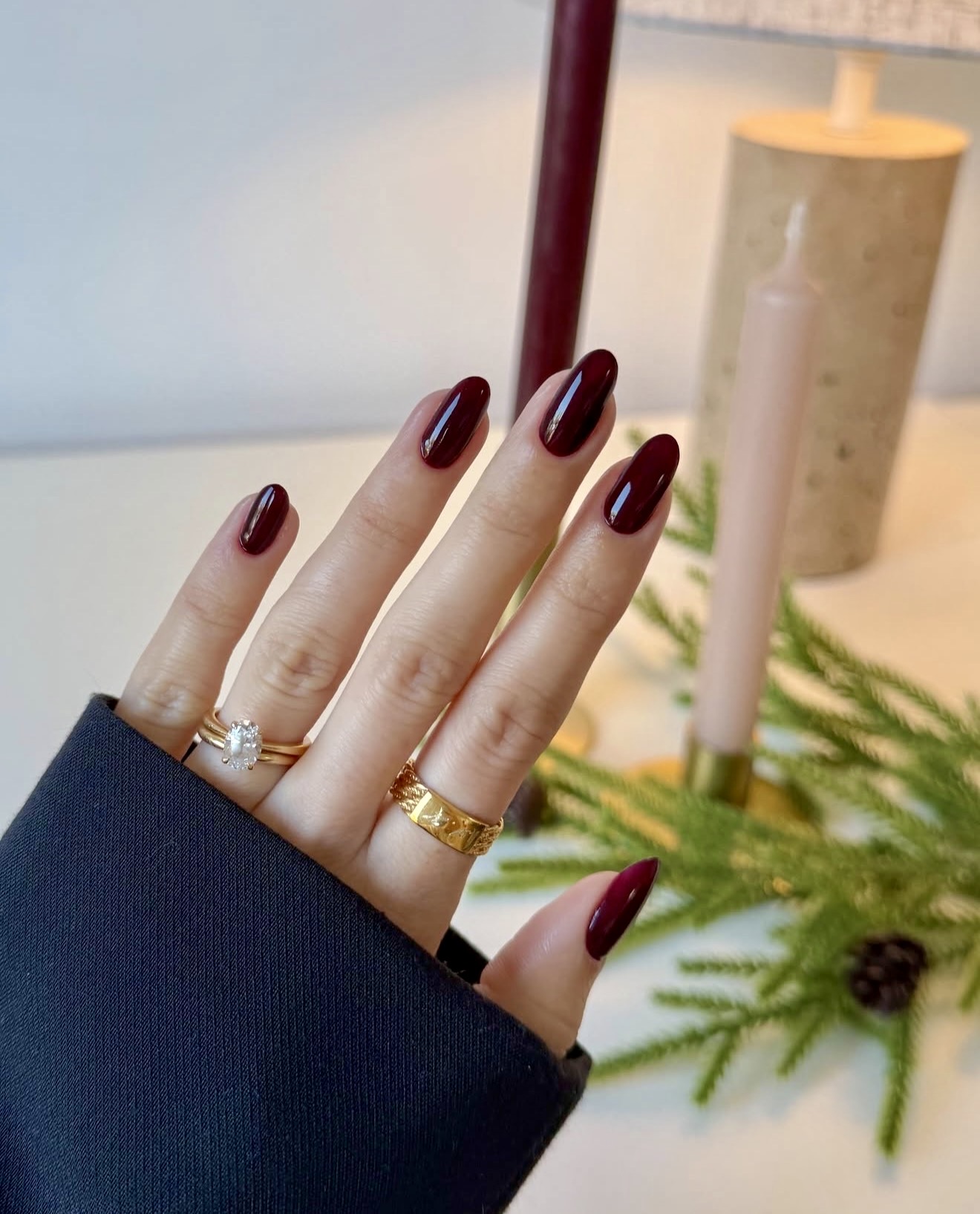 Deep Burgundy High Gloss Oval Nails
