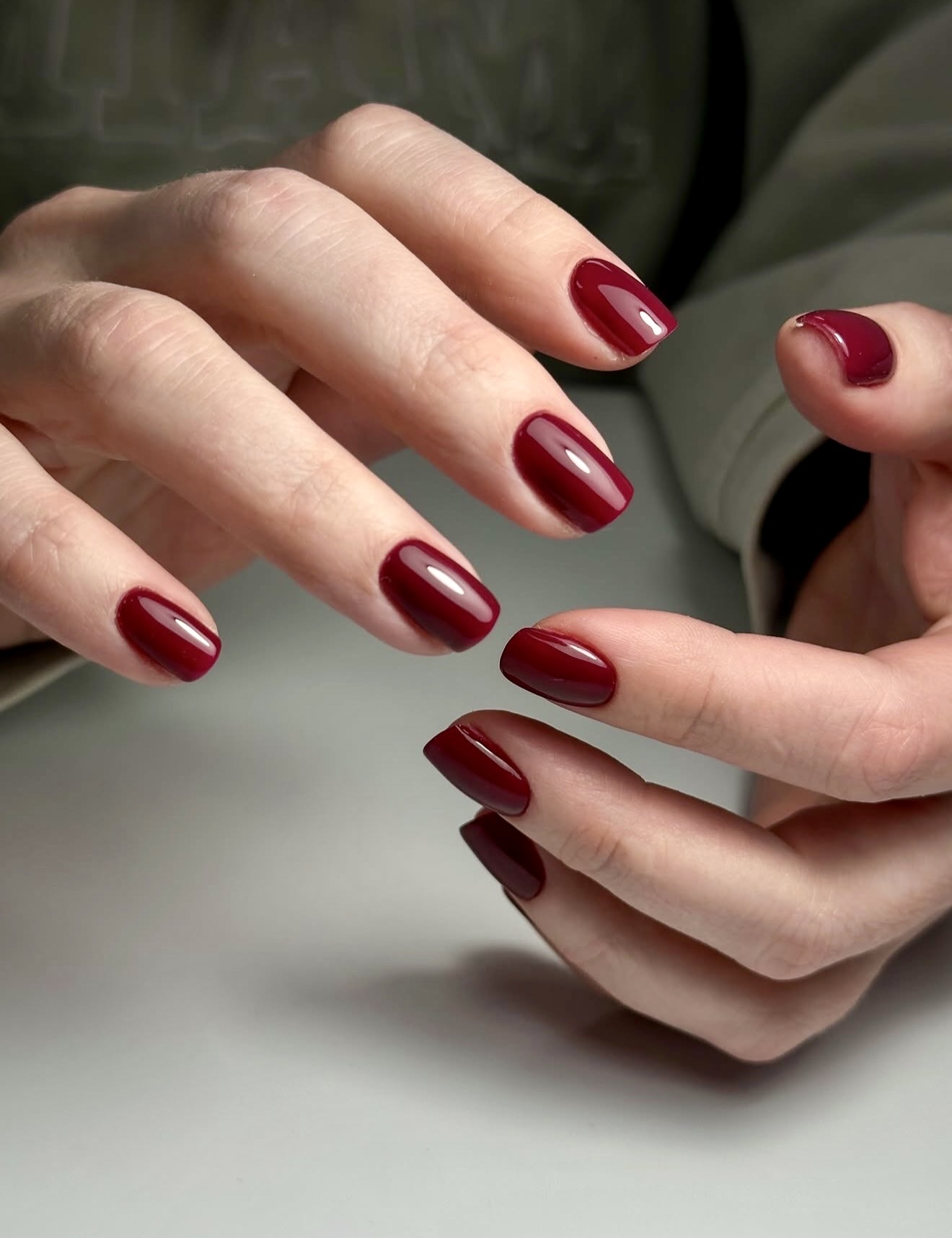 Deep Burgundy High Gloss Oval Nails