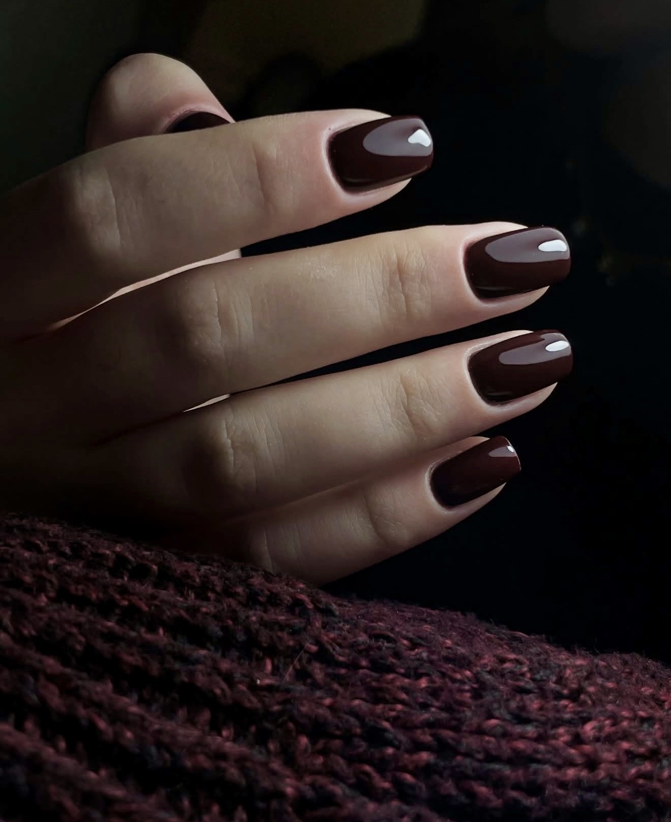 Deep Burgundy High Gloss Squoval Nails