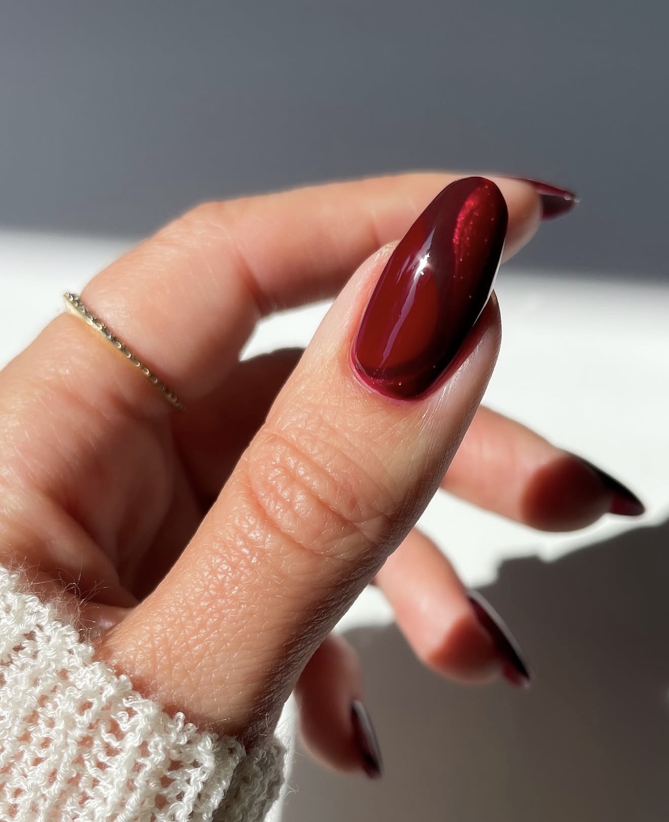 Deep Cherry Cat Eye Stiletto Nails