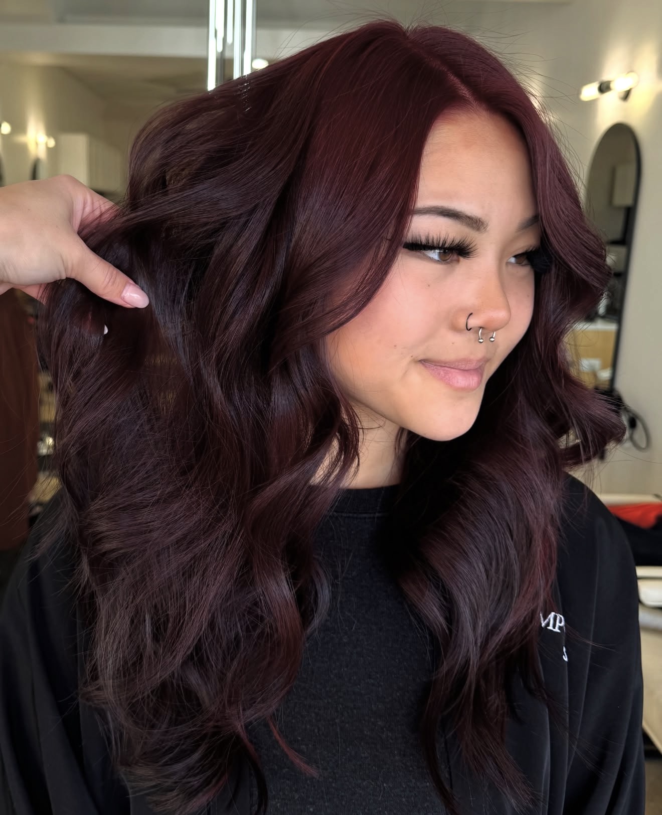 Deep Cherry Cola Waves With Face Framing