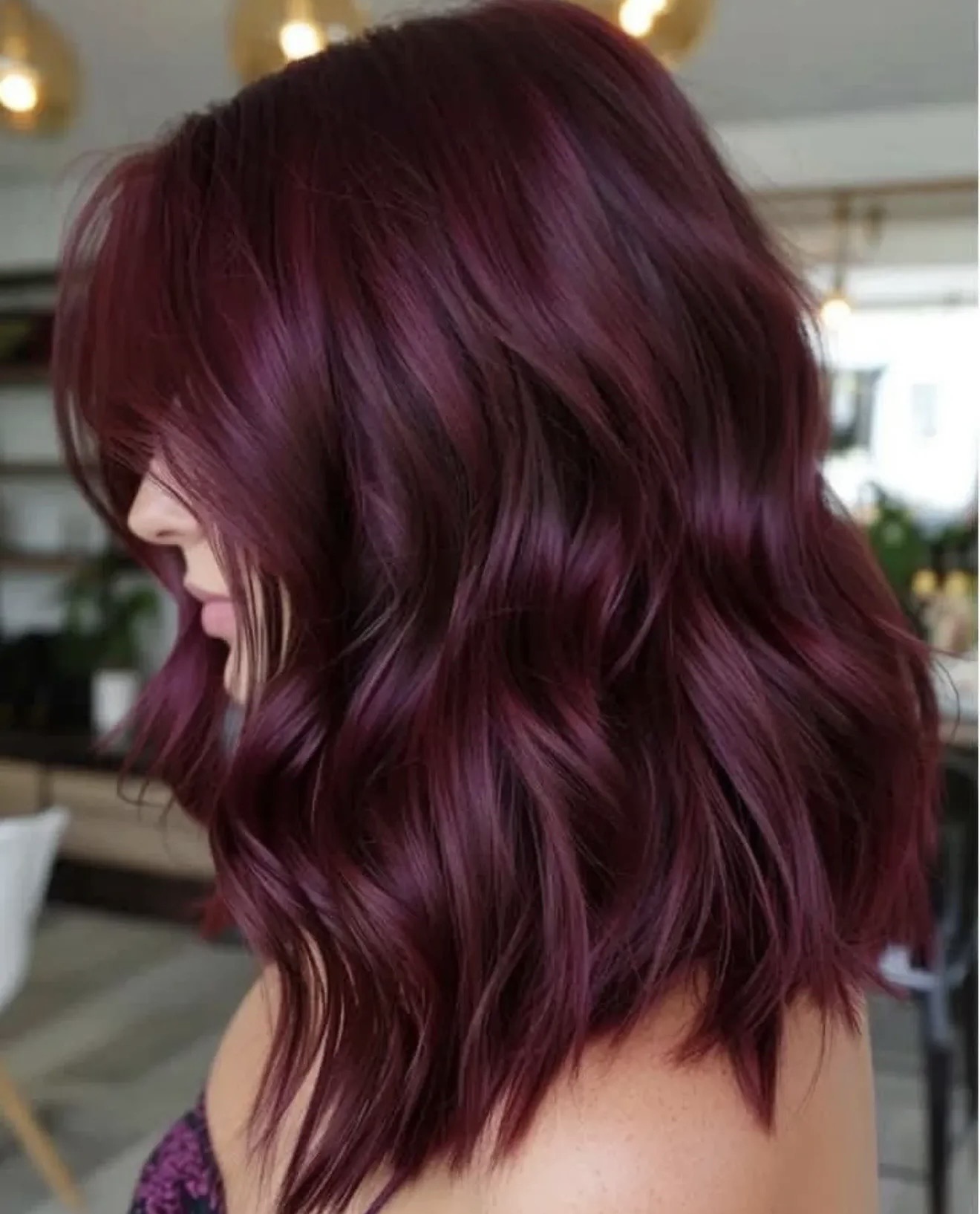 Deep Cherry Cola Waves With Face-Framing Layers