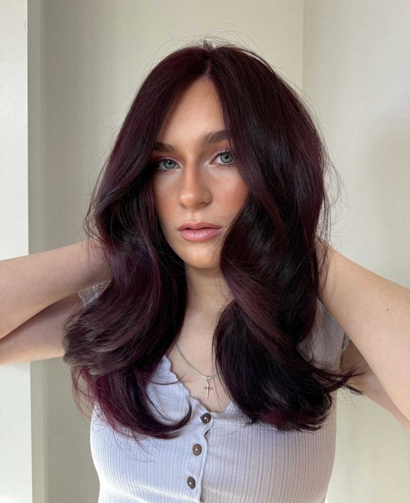 Deep Cherry Cola Waves With Face Framing Layers