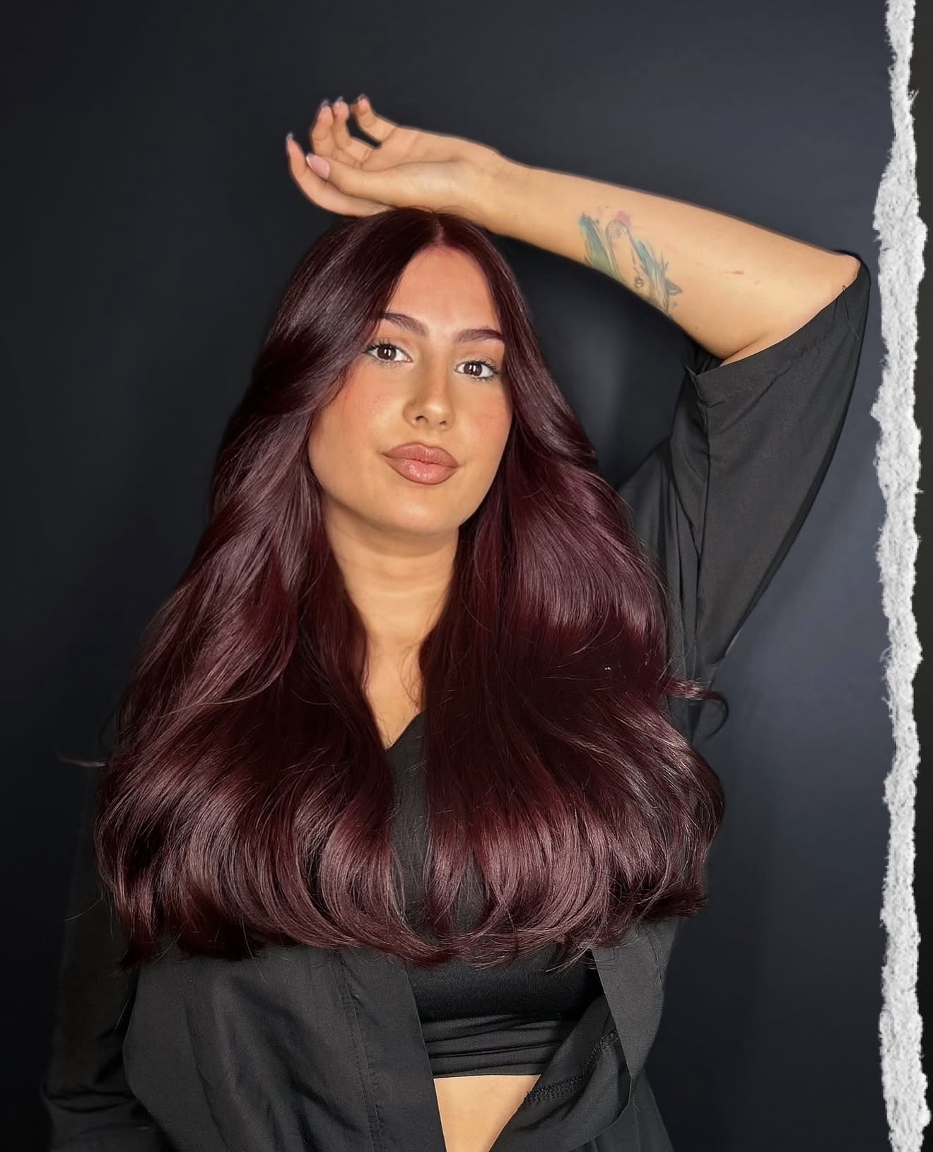 Deep Cherry Cola Waves With Face-Framing Layers
