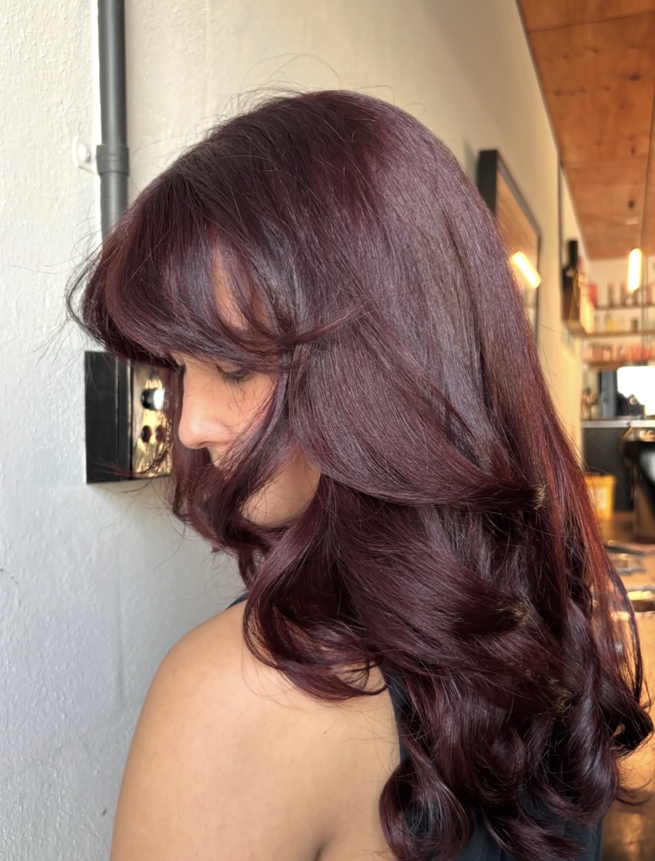 Deep Cherry Cola With Face-Framing Layers