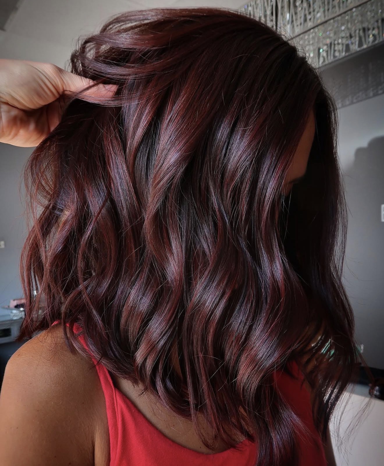 Deep Cherry Red Waves With Subtle Highlights