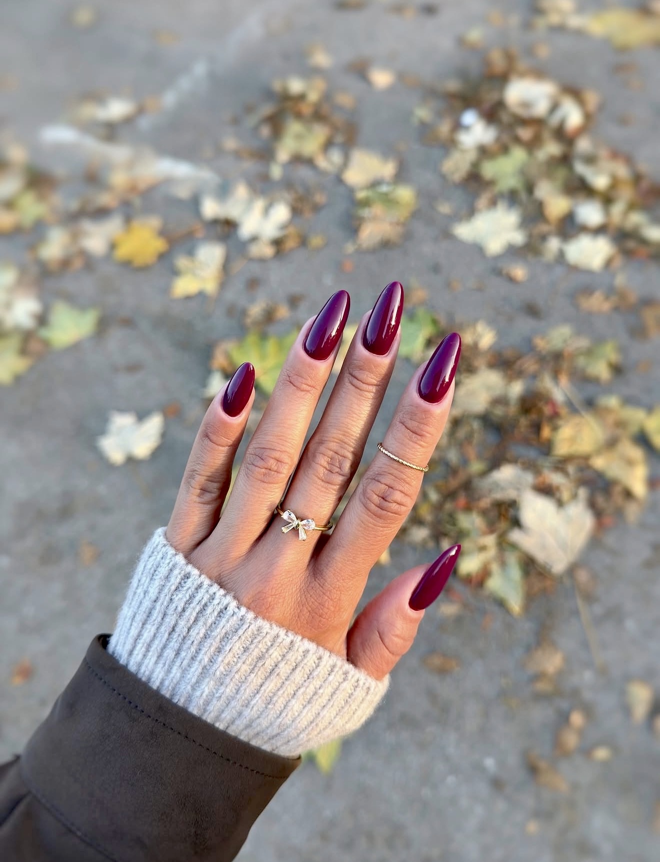 Deep Plum Glossy Almond Nails