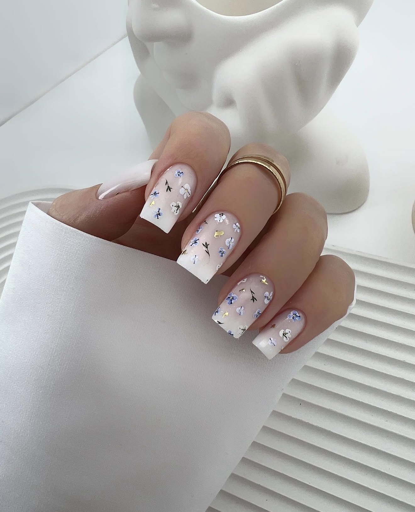Delicate Dainty Floral Square Nails