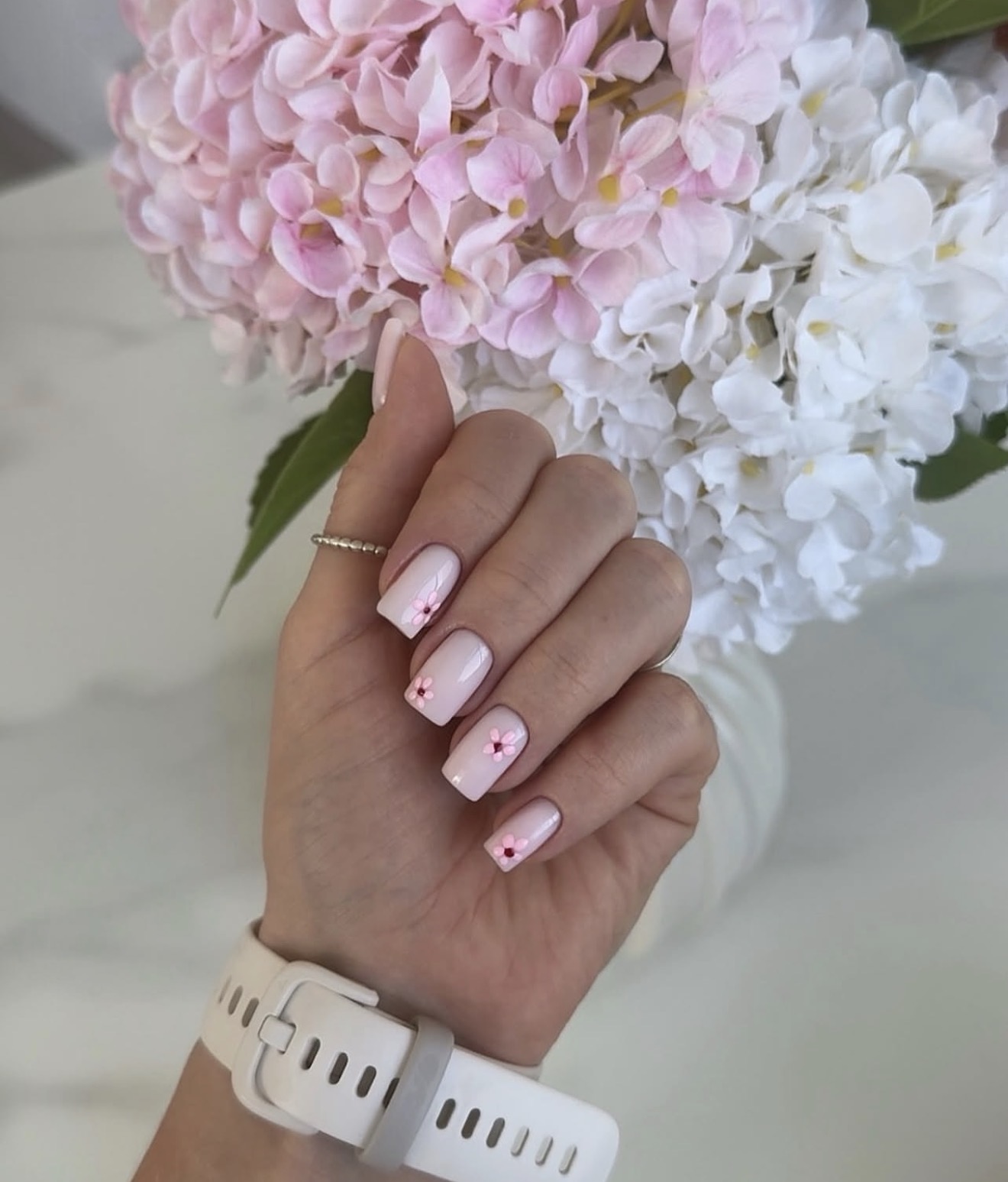 Delicate Floral French Tip Nails
